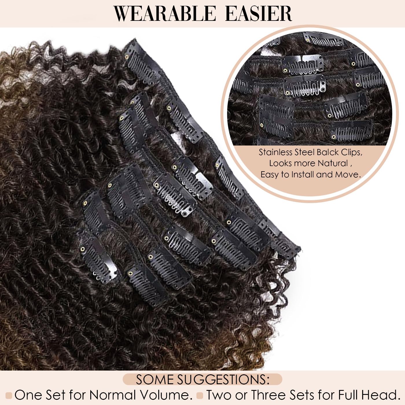 African American Afro Kinky Curly Clip Ins Hair Extensions Double Weft Top Grade Brazilian Virgin Hair, Two Tone Ombre Brown 120