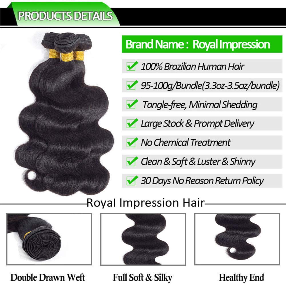 12A Body Wave 3 Bundles With 5  5 Hd Lace Closure (20 22 24+18'') 100% Unprocessed Brazilian Virgin Body Wave Human Hair Weave B