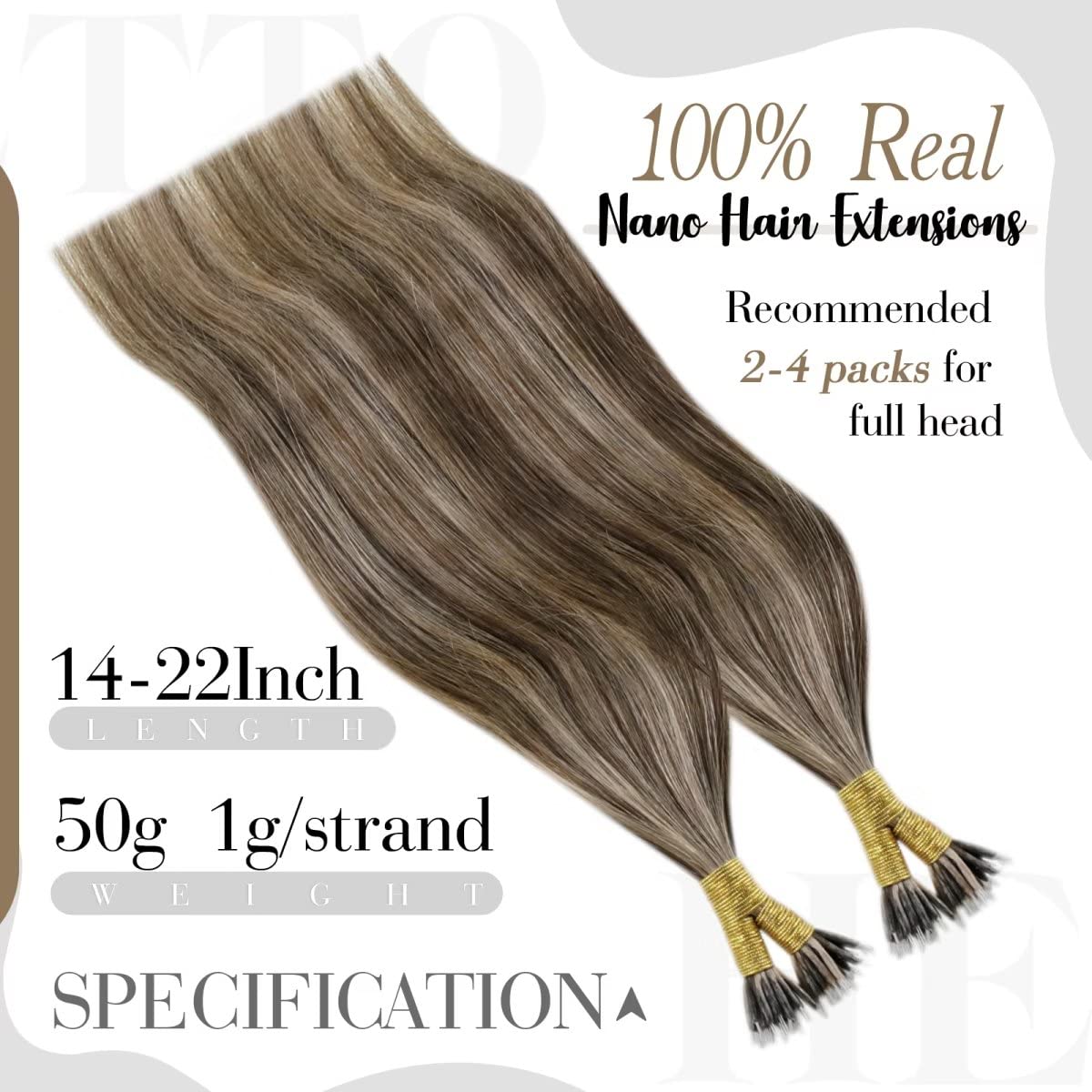 Hetto Nano Tip Extensions Real Human Hair Brown Highlighted Blonde Nano Link Human Hair Extensions Invisible Nano Ring Hair Exte