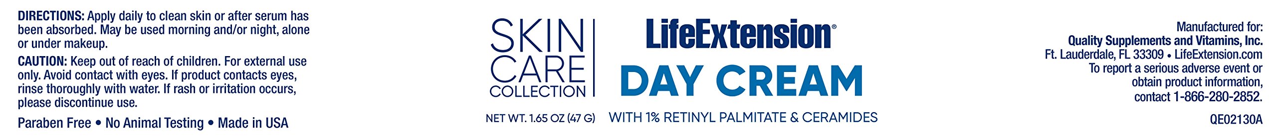 Life Extension Skin Care Collection Day Cream, retinyl palmitate, rice bran ceramides, shea butter, green tea, daytime nourishme