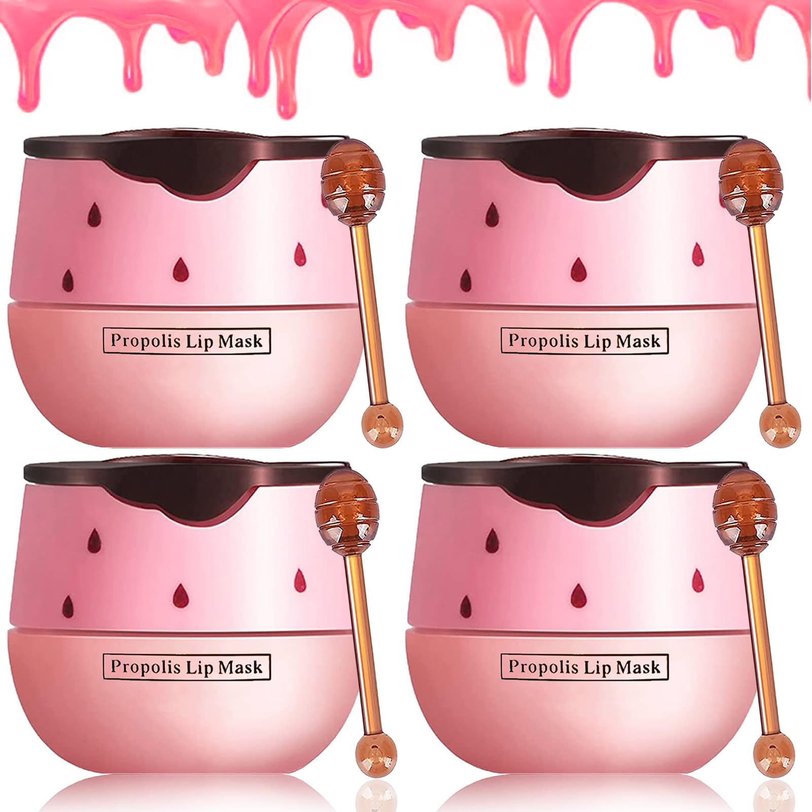 4 Pack Strawberry Lip Mask Bee Lip Balm Strawberry Pot Propolis Moisturizing Hydrating Lip Sleeping Mask Prevention Dry and Crac