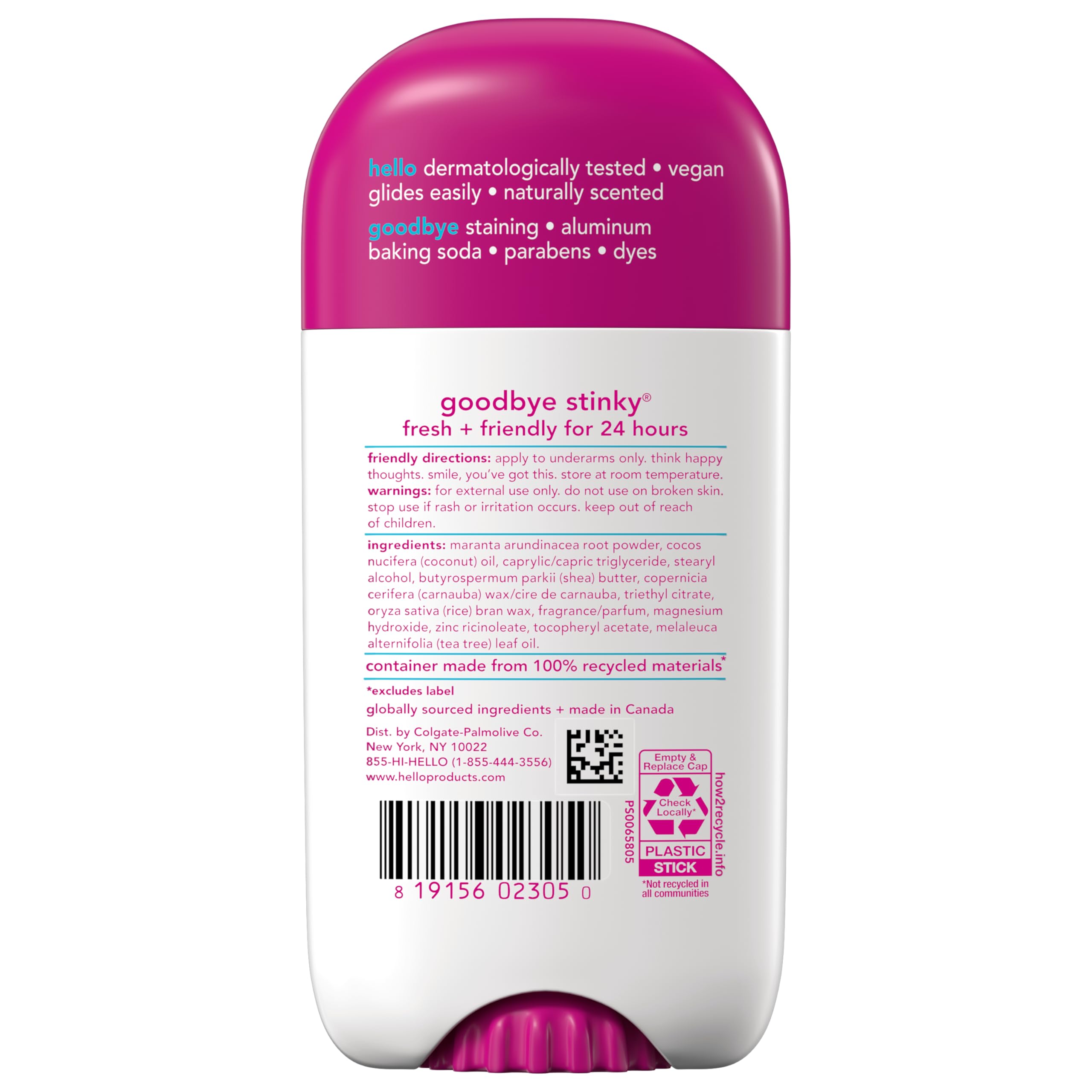 hello Unicorn Deodorant, 24 Hour Odor Protection, No Aluminum + No Baking Soda, Vegan & Parabens Free, 2.6 Oz