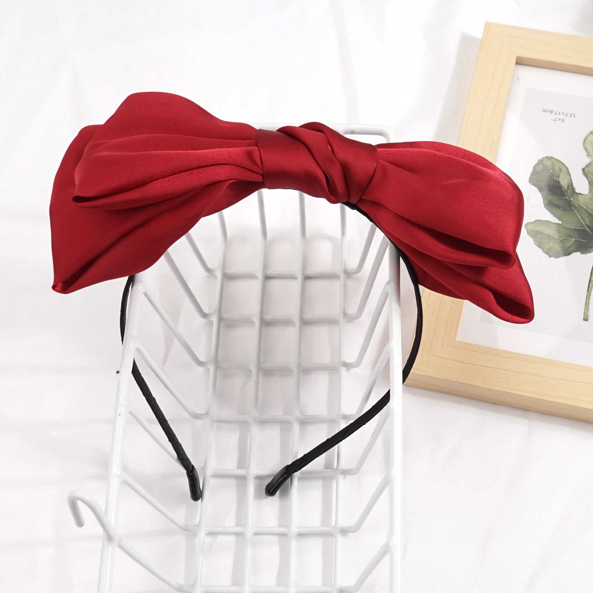 Joyoyo Red Satin Large Bow Headband For Women And Girls, Double Ribbon Hair Accessories, Hair Styling Hairband