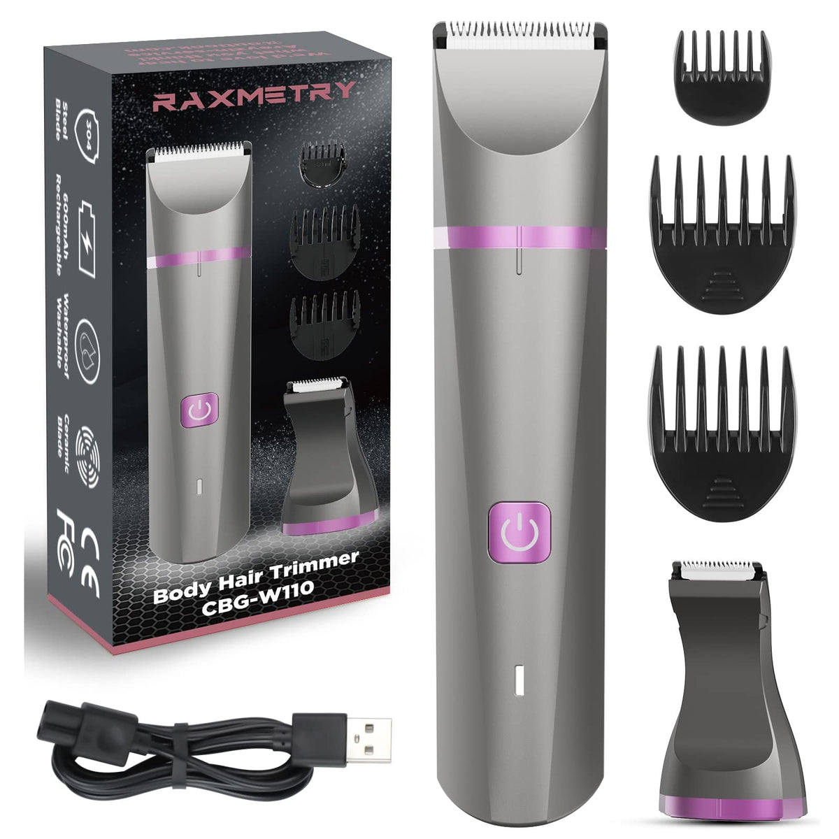 Raxmetry Hair Trimmer For Women Waterproof Bikini Trimmer Electric Shaver For Pubic Hair Legs Arms Removal Personal Trimmer With