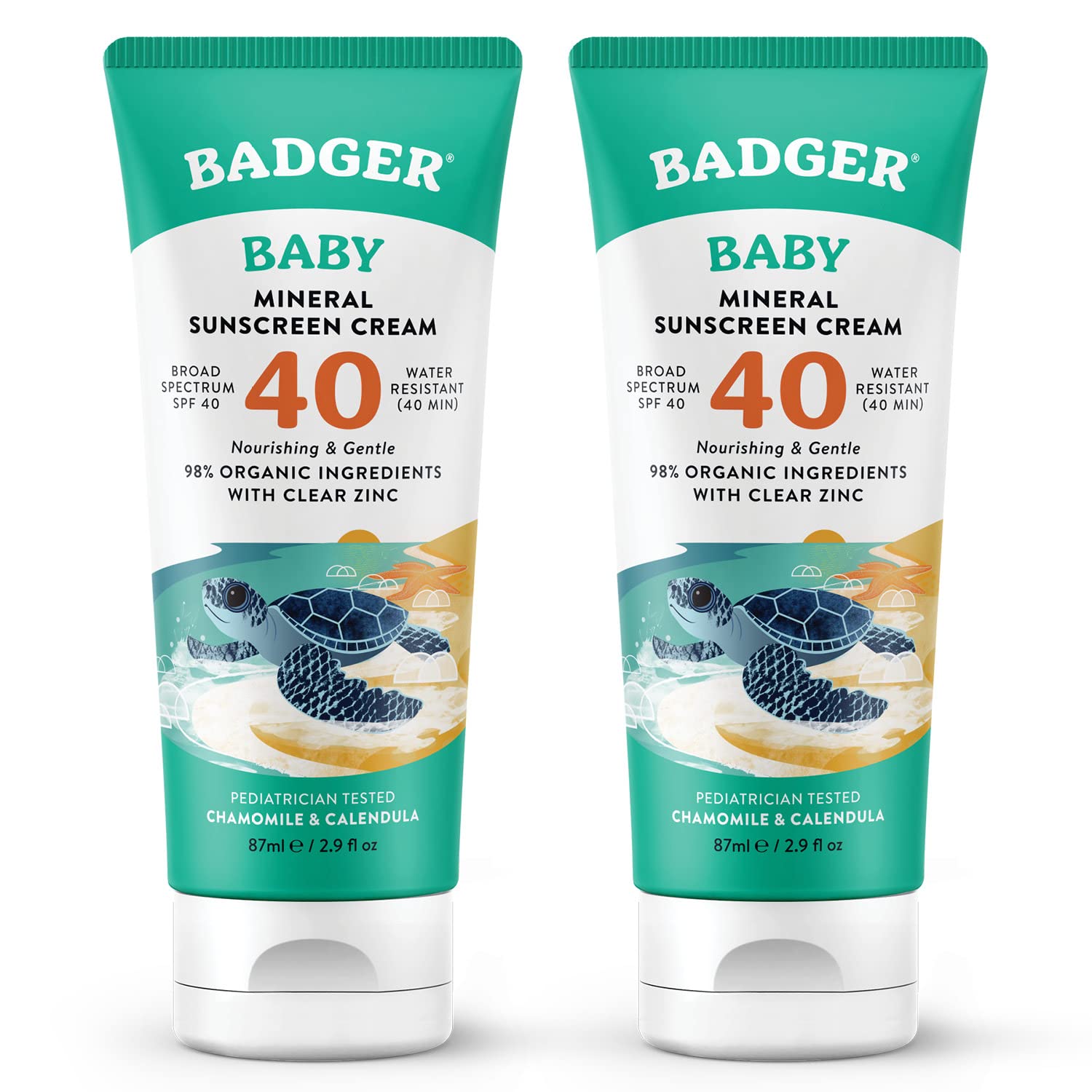 Badger Mineral Baby Sunscreen Cream SPF 40, 98% Organic Toddler Sunscreen with Zinc Oxide, Broad Spectrum, Reef Safe, Water Resi