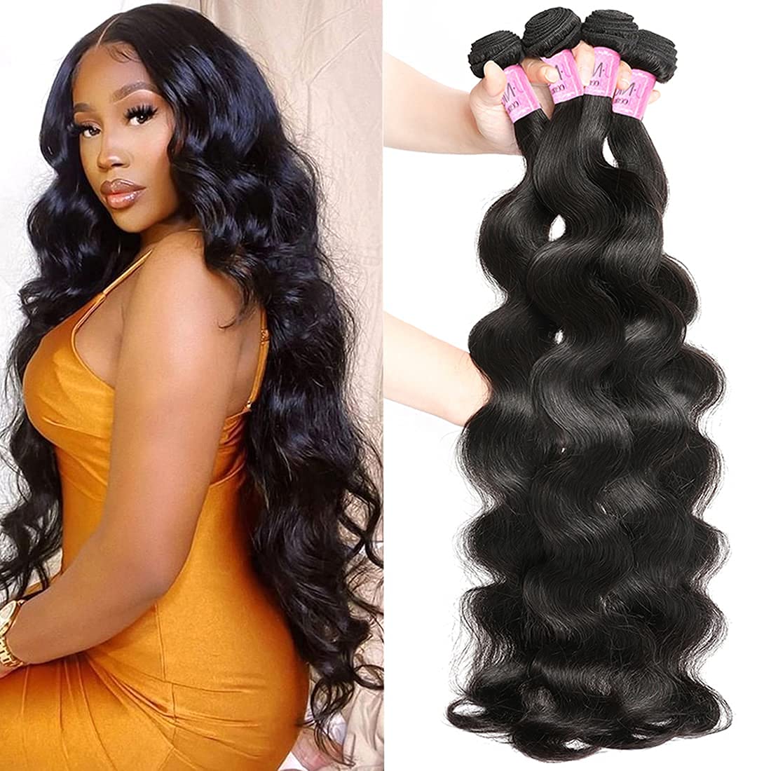 UNice Hair Body Wave Human Hair 4 Bundles 30 30 30 30 inch, 10A Brazilian Unprocessed Human Virgin Hair Wavy Weaves Sew In Exten