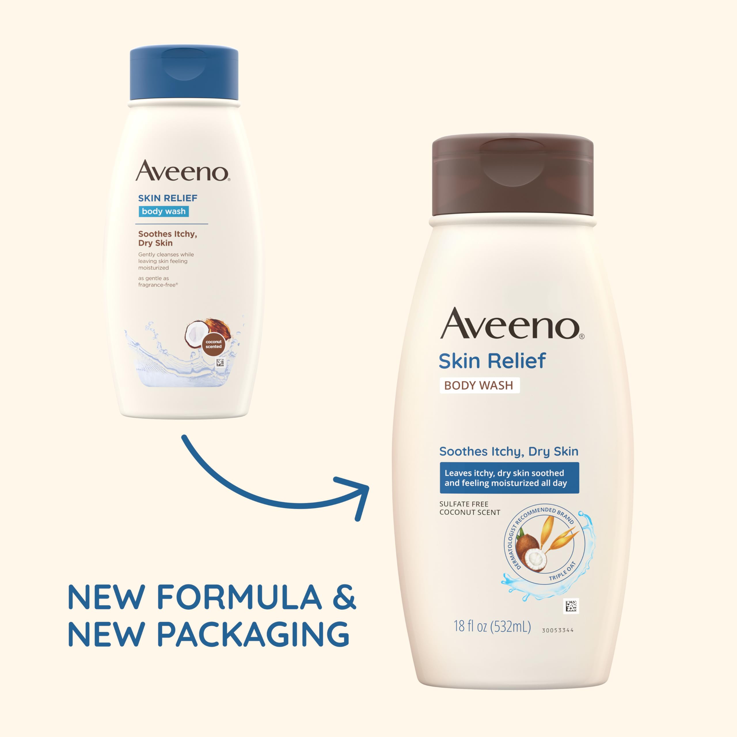 Aveeno Skin Relief Body Wash With A Gentle Coconut Scent & Soothing Triple Oat, Cleanser For Sensitive Skin Leaves Itchy, Dry Sk