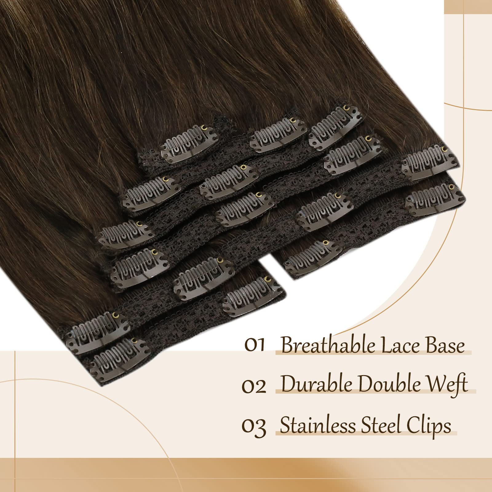 Sunny Balayage clip In Hair Extensions Dark Brown Ombre Blonde with Brown Highlights Human Hair clip In Extensions Balayage Brow