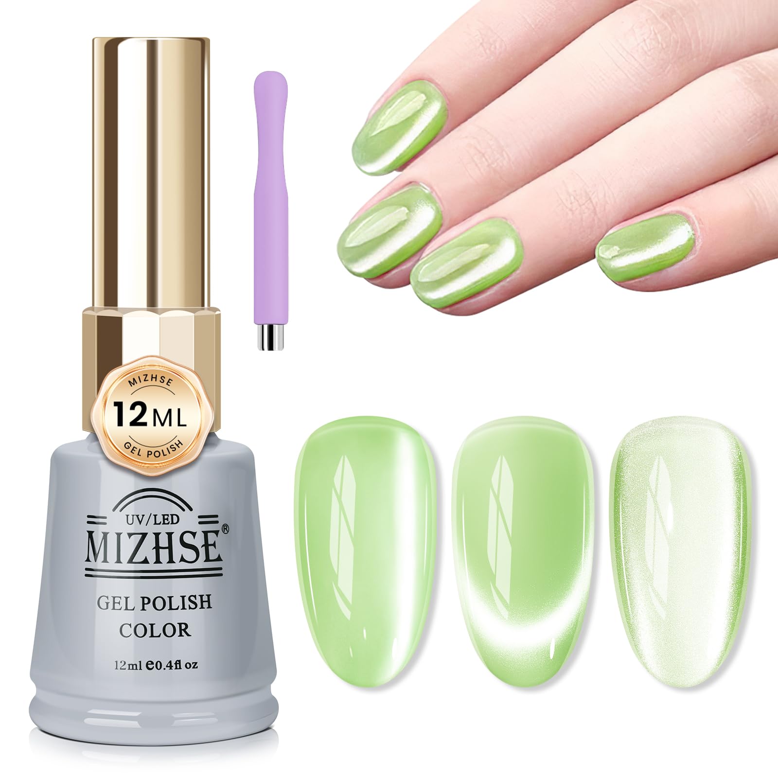 Mizhse Cat Eye Gel Nail Polish Moonlight Magnetic Gel Polish With Magnet Stick Crystal Green Magnetic Gel Nail Polish Cat Magnet