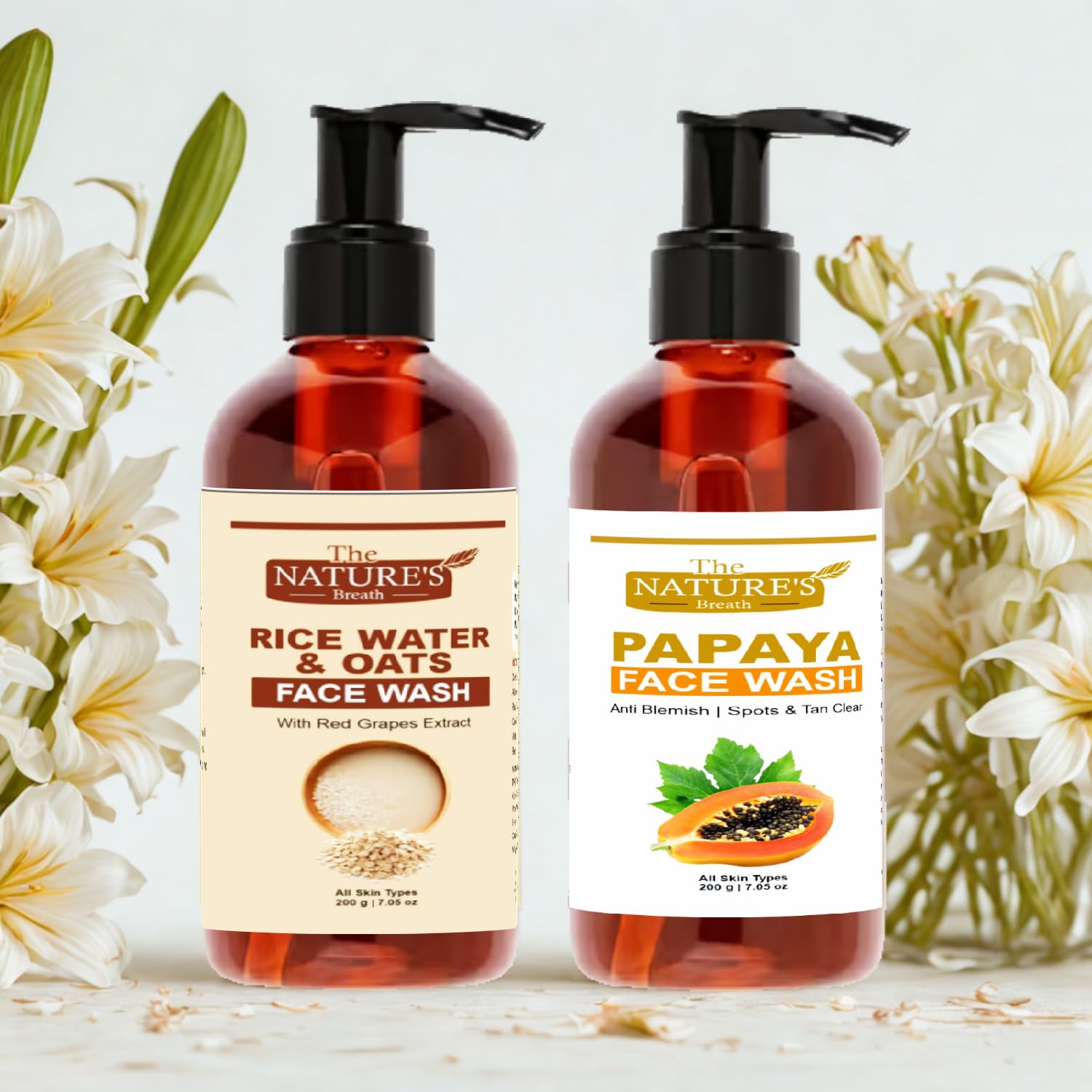 The NatureS Breath Rice Water Oats & Papaya Face Wash Combo For Glow & Pigmentation Care | 200Ml Each | Total 400Ml