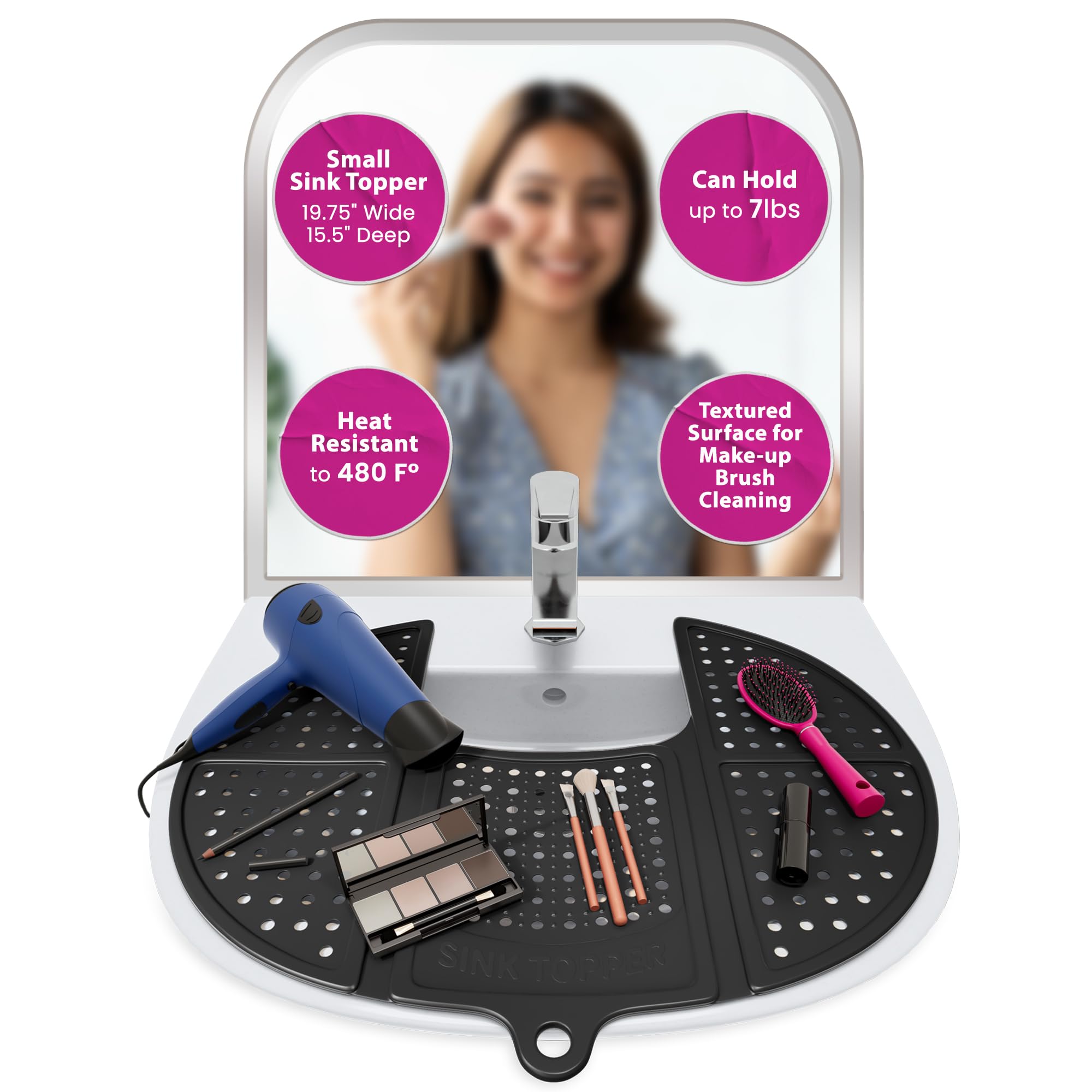 Sink Topper Foldable Sink Cover - Silicone Beauty Makeup Brush Cleaning Mat Hot Tools Organizer - For Extra Space & Storage Save