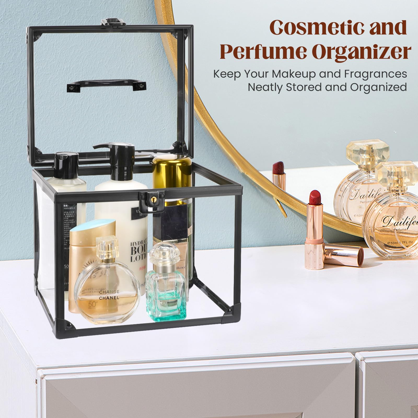 Donghome Crown Box, Clear Acrylic Makeup Box, Makeup Organizer, Large Capacity Transparent Display Case For Vanity,Bathroom Coun