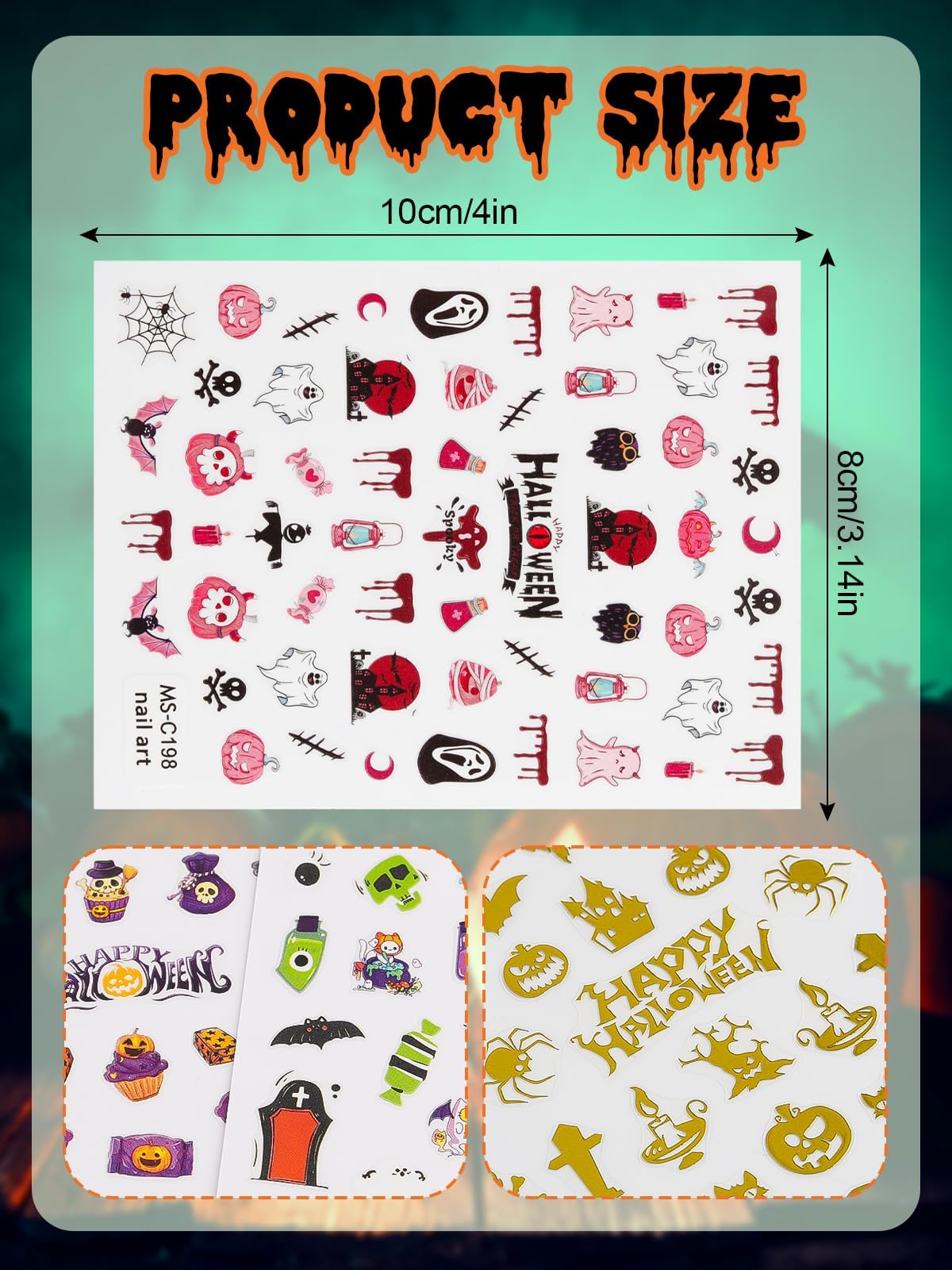 Halloween Nail Art Stickers Decals, Kalolary Self-Adhesive Diy Nail Sticker Decals 3D Design Nail Decorations For Halloween Part