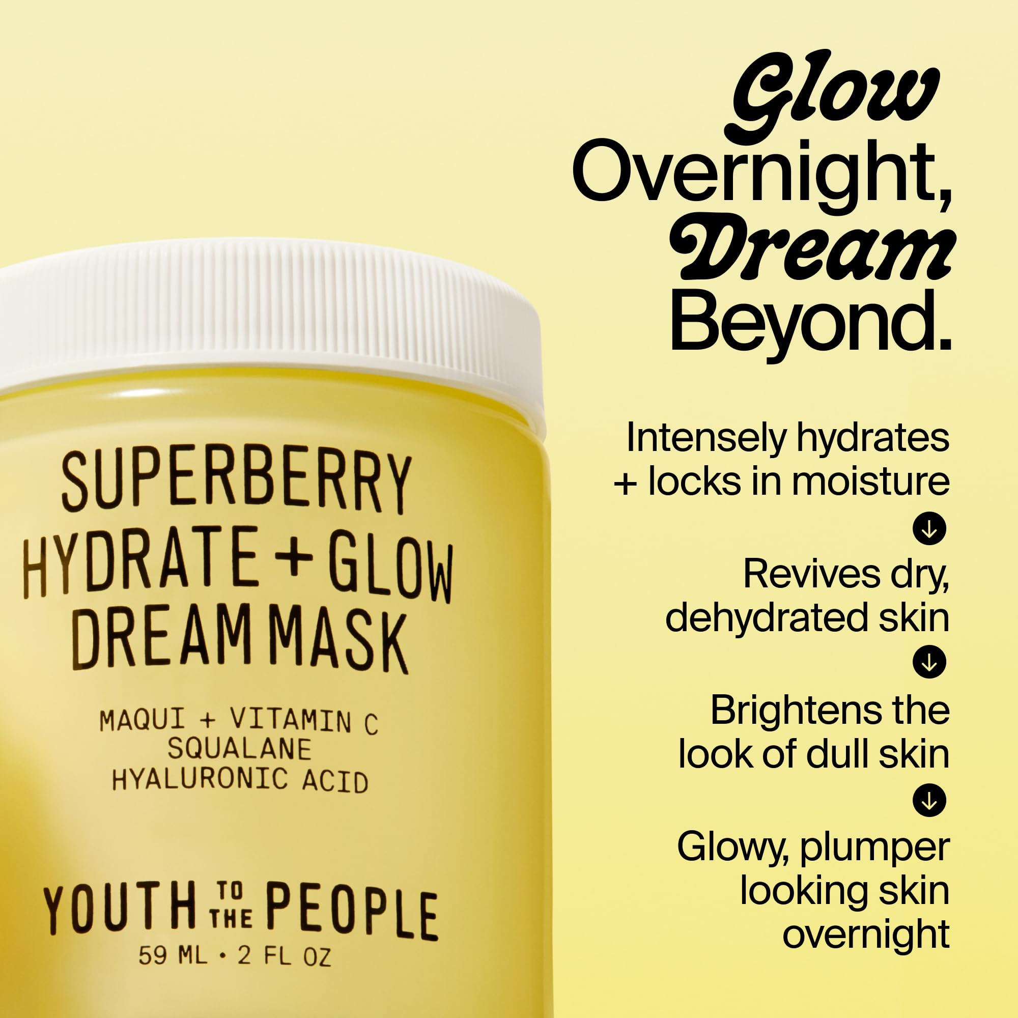 Youth To The People Superberry Glow Dream Mask - Brightening Overnight Face Mask + Hyaluronic Acid Night Moisturizer With Vitami