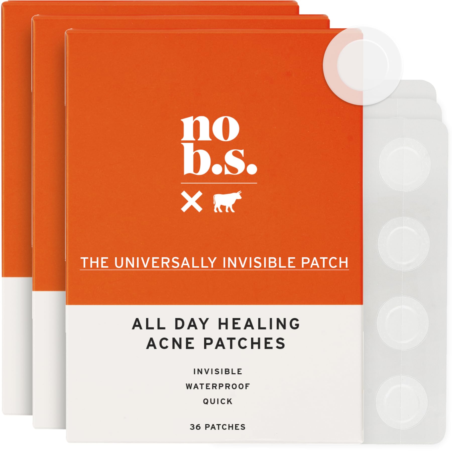 No B.S. (No Bad Stuff) All Day Healing Acne Patches, Hydrocolloid, Pimple Patches For All Skin Types, Invisible On All Skin Tone