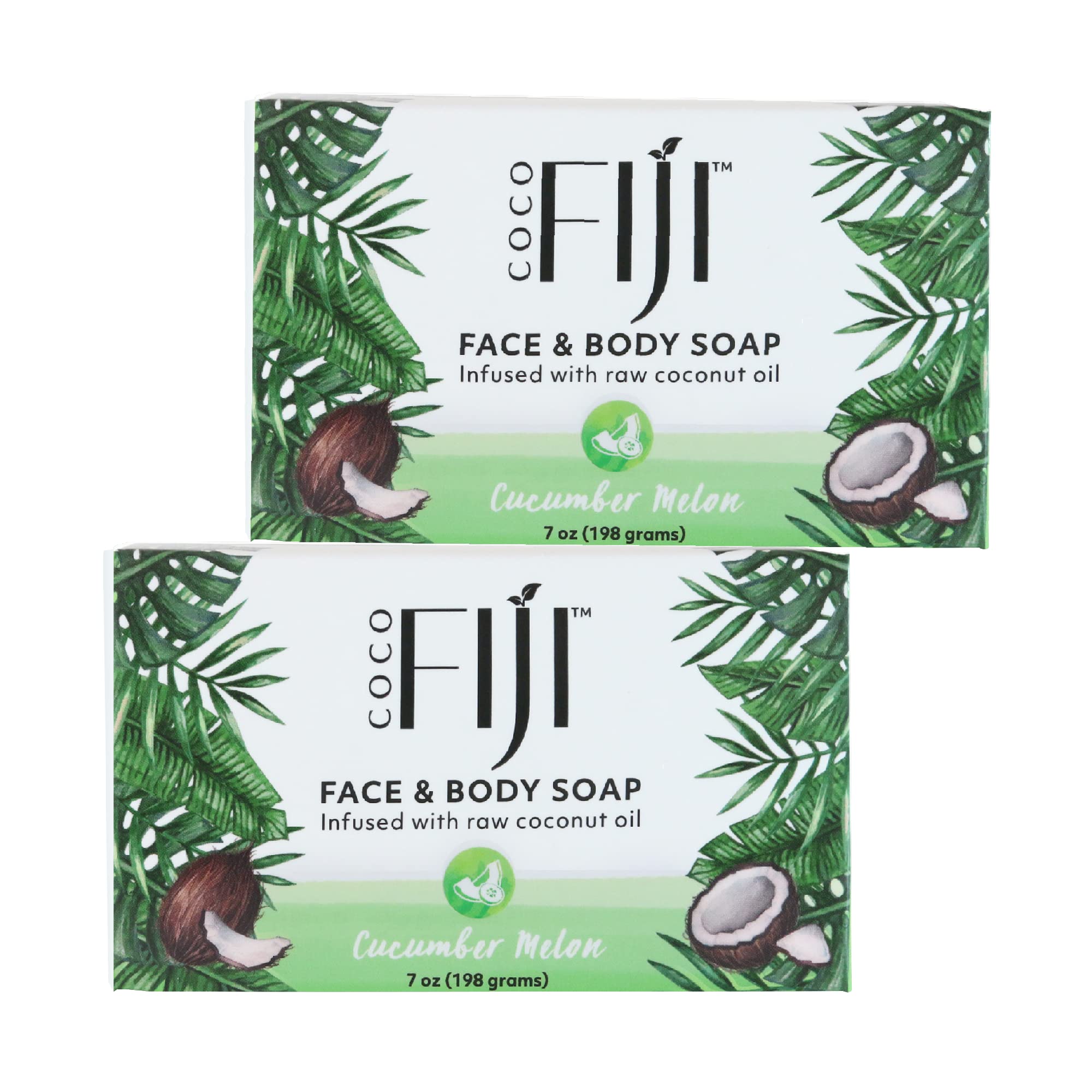 Coco Fiji Soap Bar for Face and Body Infused With Organic Coconut Oil, Cucumber Melon, Essential Oil, Natural Soap for Moisturiz