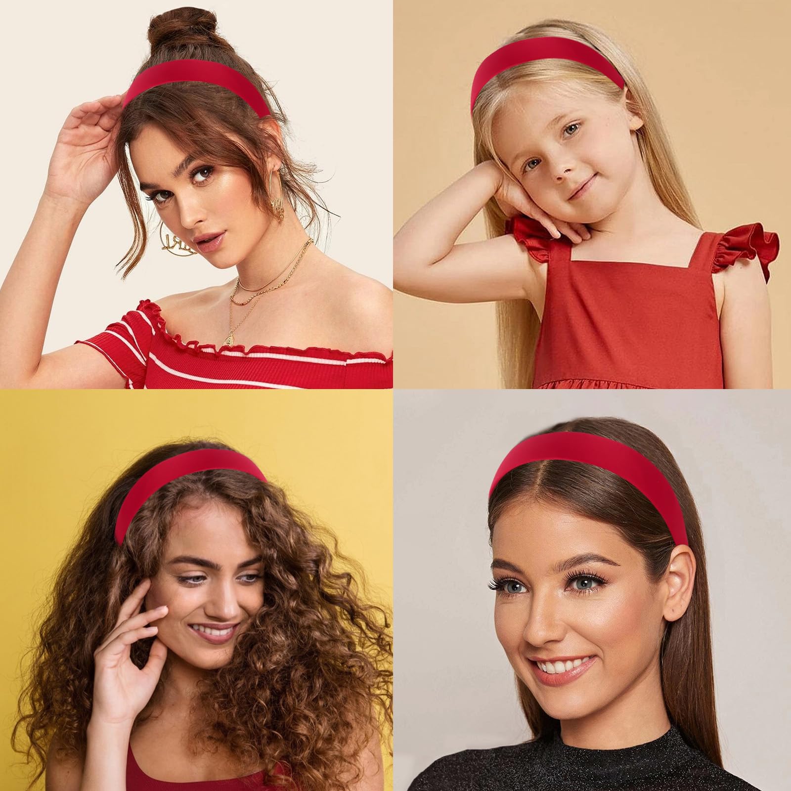 Wecoe 10Pcs Red Headbands Wide Satin Headbands Women Non Slip Fashion Plain Head Bands Solid Hair Bands Diy Christmas Hair Acces