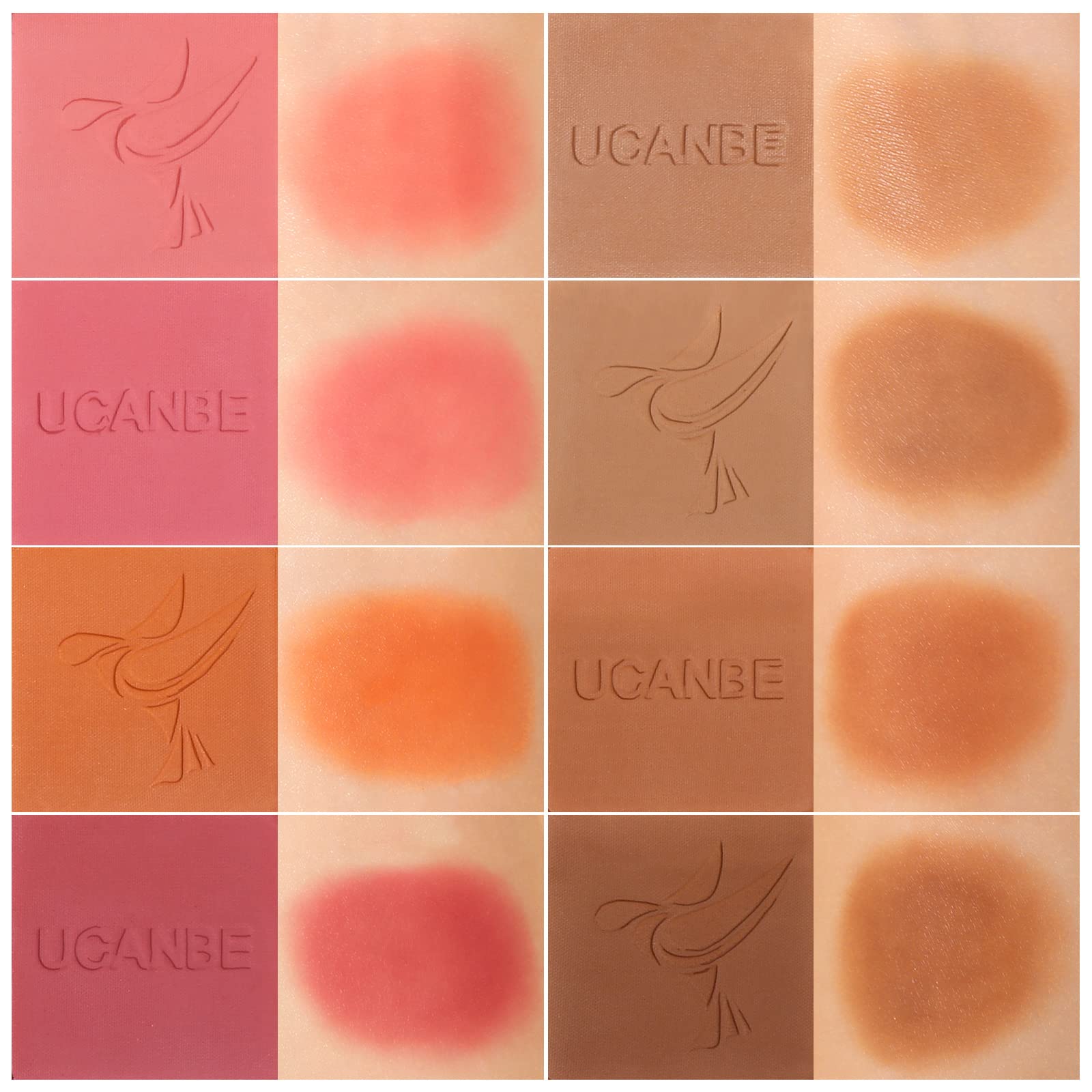 8 Colors Face Matte Blush Palette Shading Blusher With Brush - Buildable Facial Cheek Blusher Contour Bronzing Pressed Powder Ma