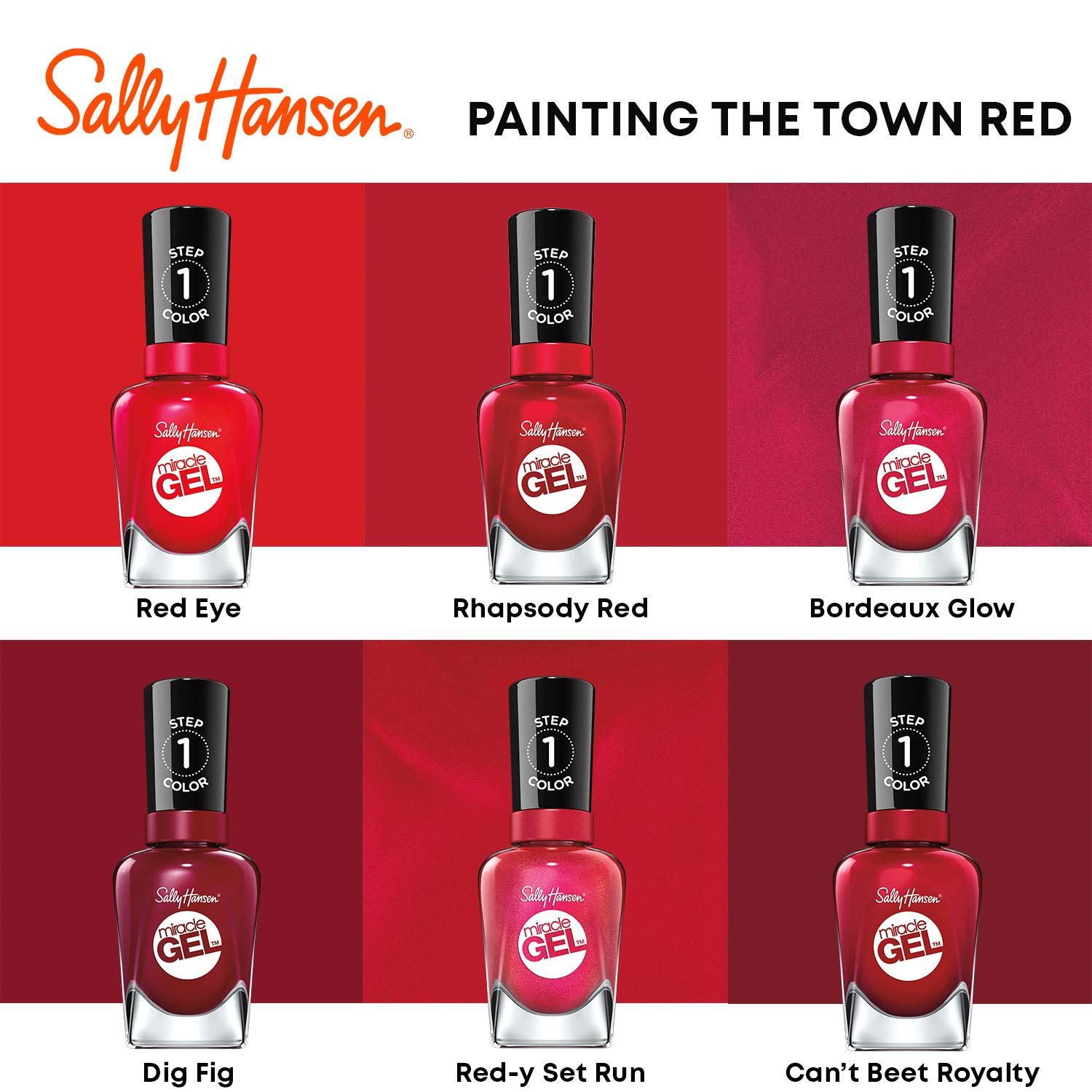 Sally Hansen Miracle Gel Nail Polish, Shade Red-Y, Set, Run! #446