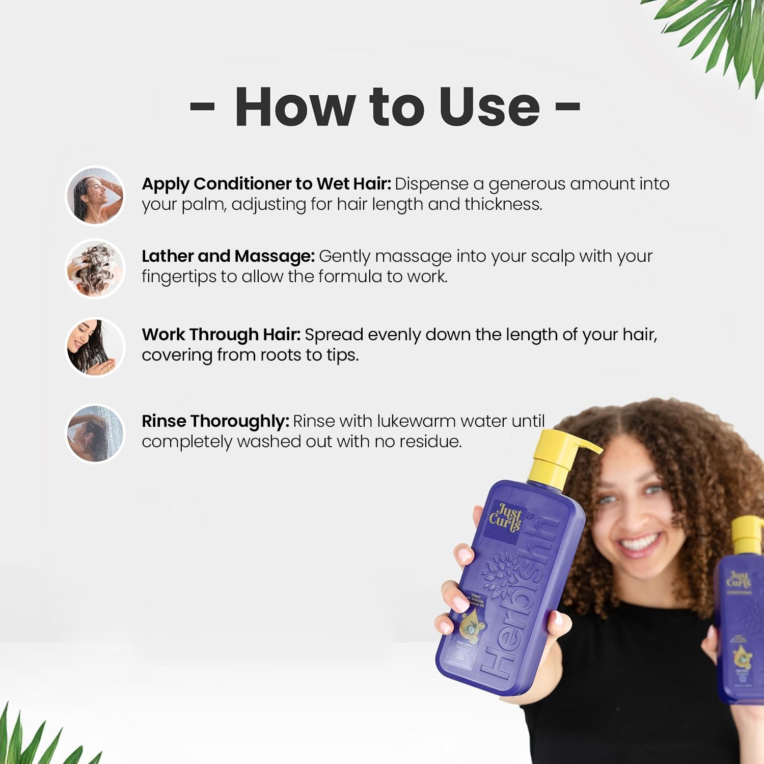 Herbishh Just Curls Conditioner with Avocado Oil Nourishing Curly Hair Conditioner Curl Enhancing Formula Repairs Damage Hair &