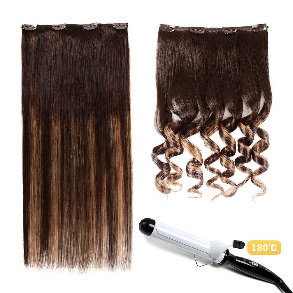 5 Pieces 12'' Remy Clip In Hair Extensions Human Hair Dark Brown To Light Brown Highlight Brown Ombre - Silky Straight Short Thi
