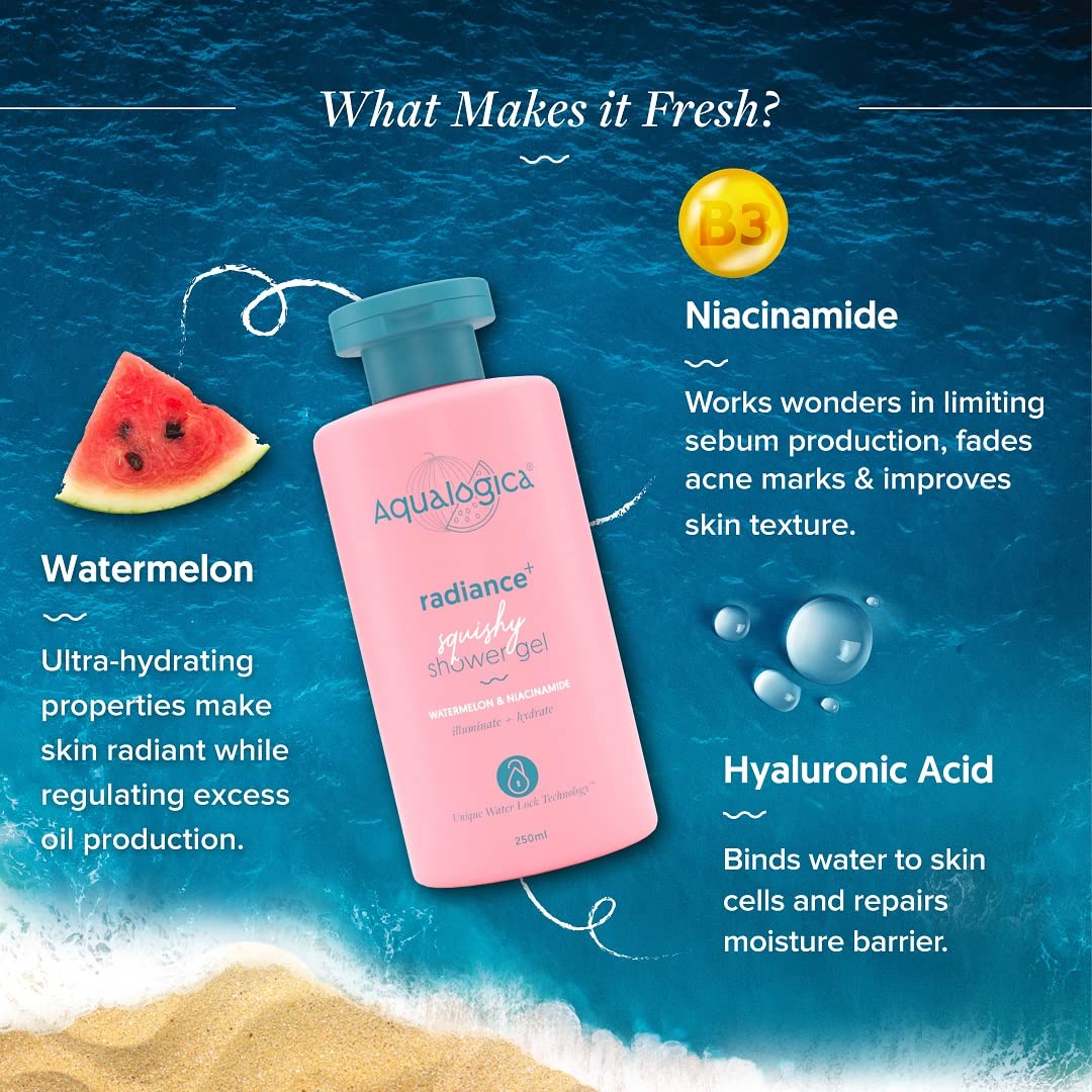 Aqualogica Radiance+ Squishy Shower Gel with Watermelon & Niacinamide | Relieves Dryness & Retains Moisture | Unisex Body Wash f