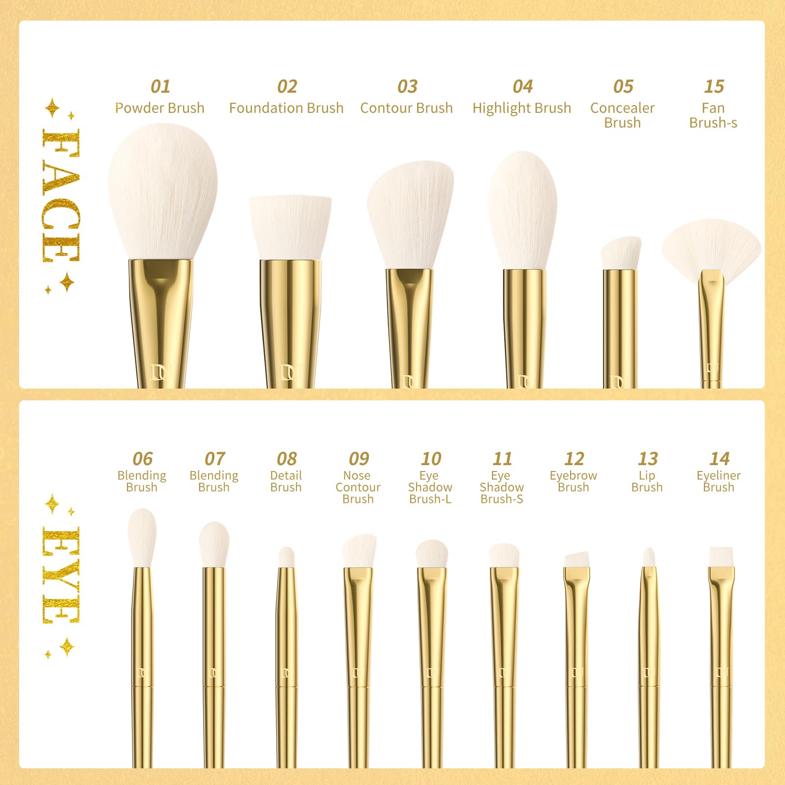 Ducare Makeup Brushes 15Pcs Makeup Brush Set With Holder Premium Synthetic Powder Foundation Contour Blush Concealer Eye Shadow