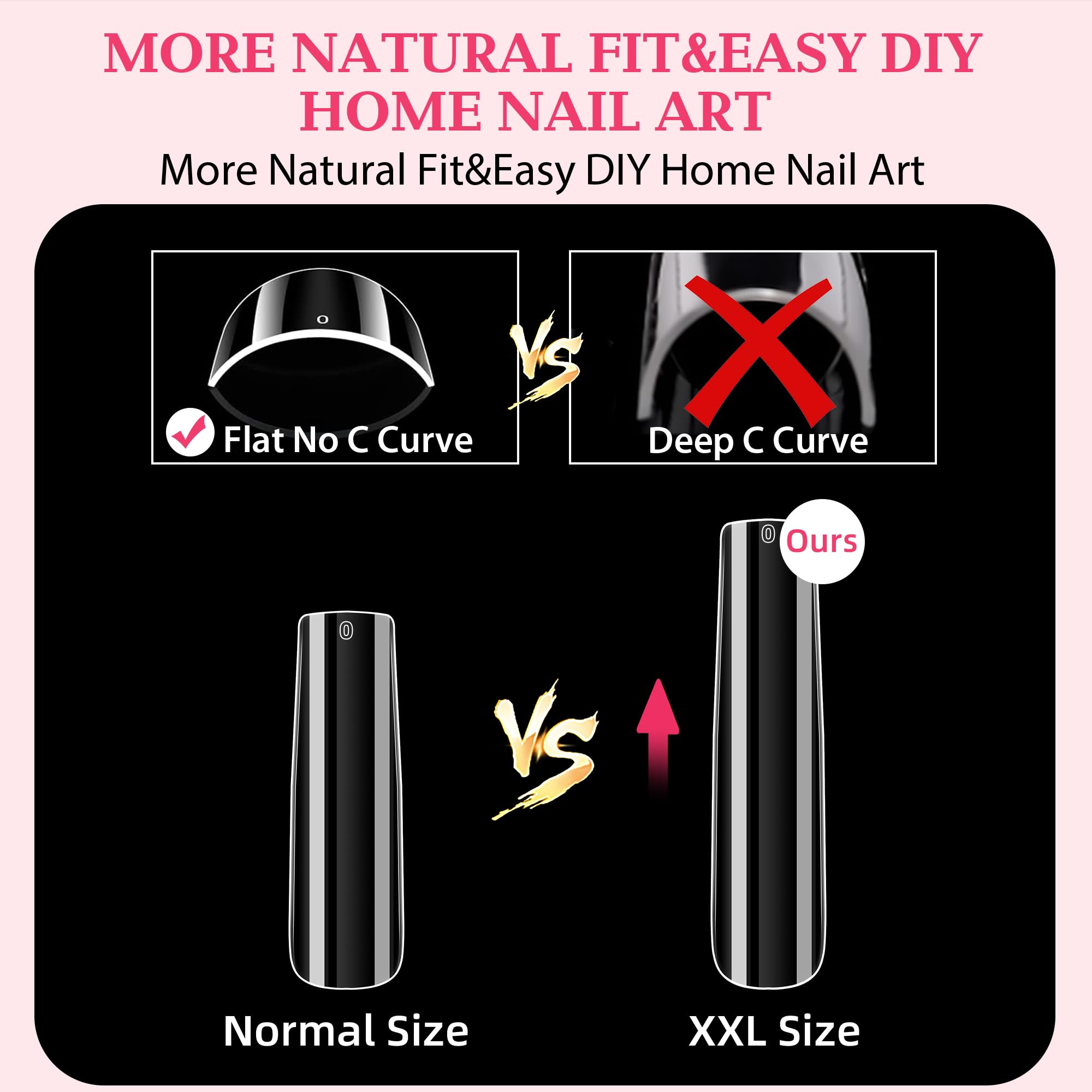 Una Gella Extra Long Tapered Sqaure Nail Tips Full Cover 504Pcs No C Curve Clear Gel Nail Tips Xxl Long Straight Nails Tips Acry