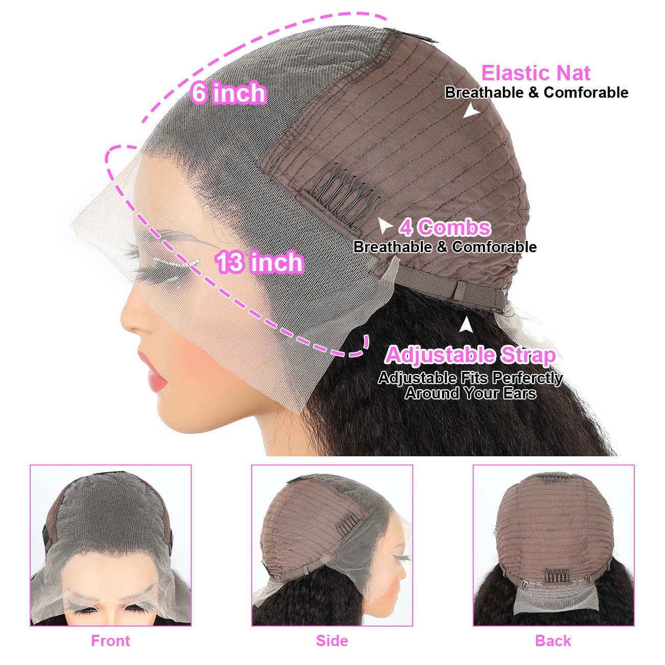 Domiso 13X6 Curly Afro Lace Front Human Hair Wigs Afro Kinky Curly Transparent Lace Front Wigs Deep Parting 200% Density Afro Wi