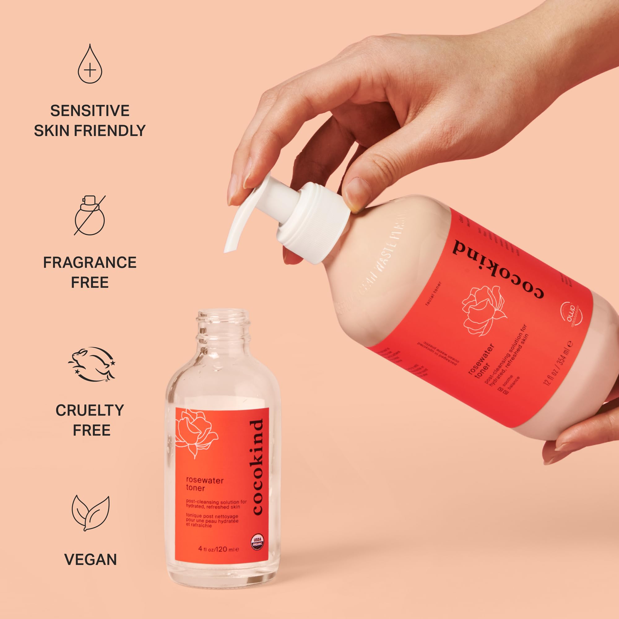 Jumbo Rosewater Facial Toner by Cocokind, Multipurpose Spray to Set Makeup, Double Cleanse, and Balance Skins pH, Made with Rose