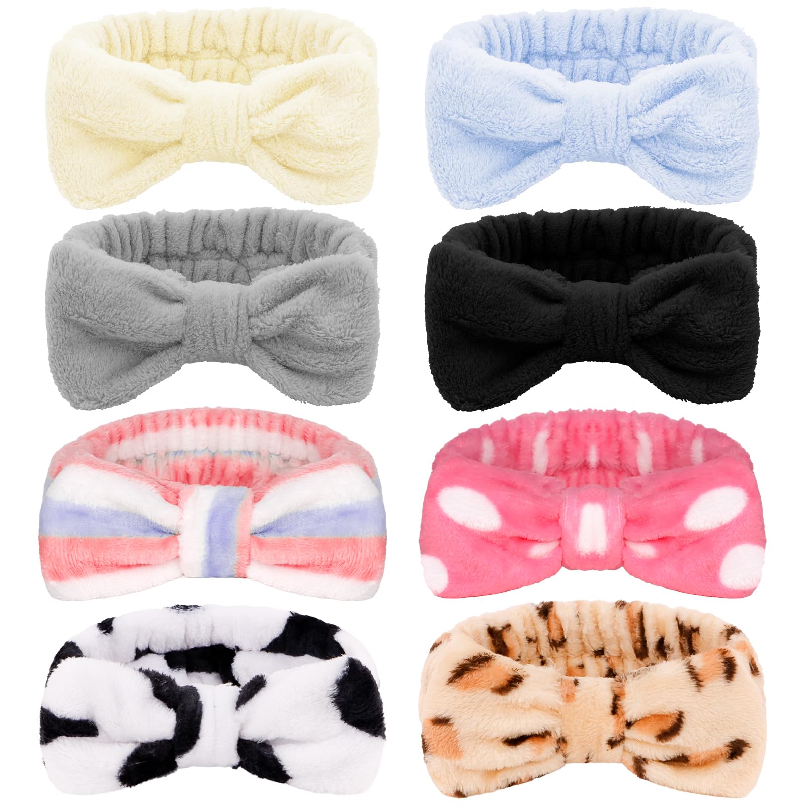 Ondder 8 Pack Spa Headband For Washing Face Makeup Skincare Headbands Facial Headbands Fluffy Spa Shower Cosmetic Face Wash Soli
