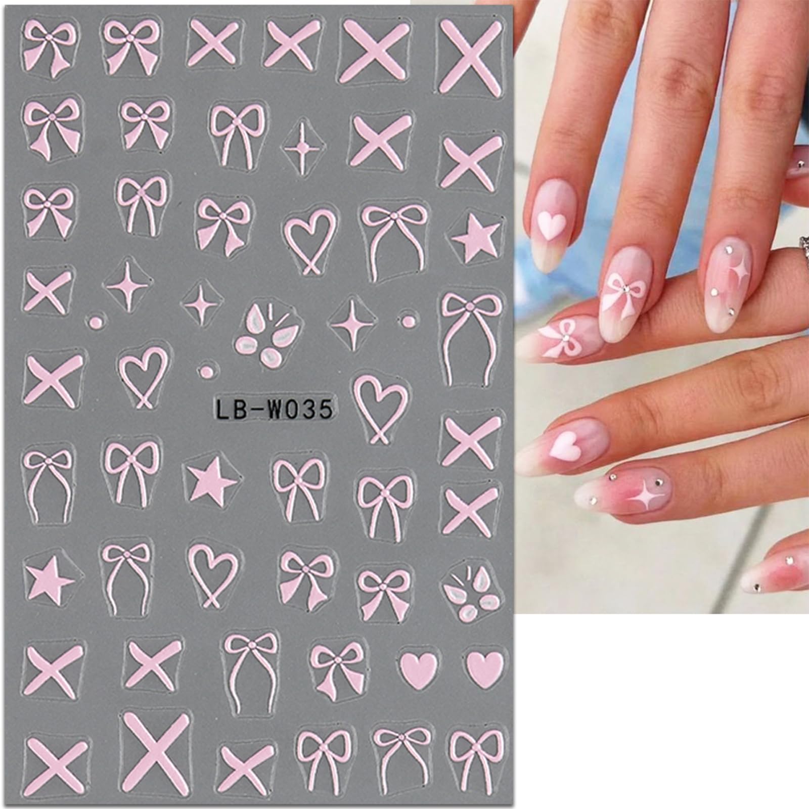 8Sheet Valentine'S Day Nail Stickers Pink Red Lover Bow Nail Art Stickers Colorful Star Butterfly Nail Decals 3D Self-Adhesive P