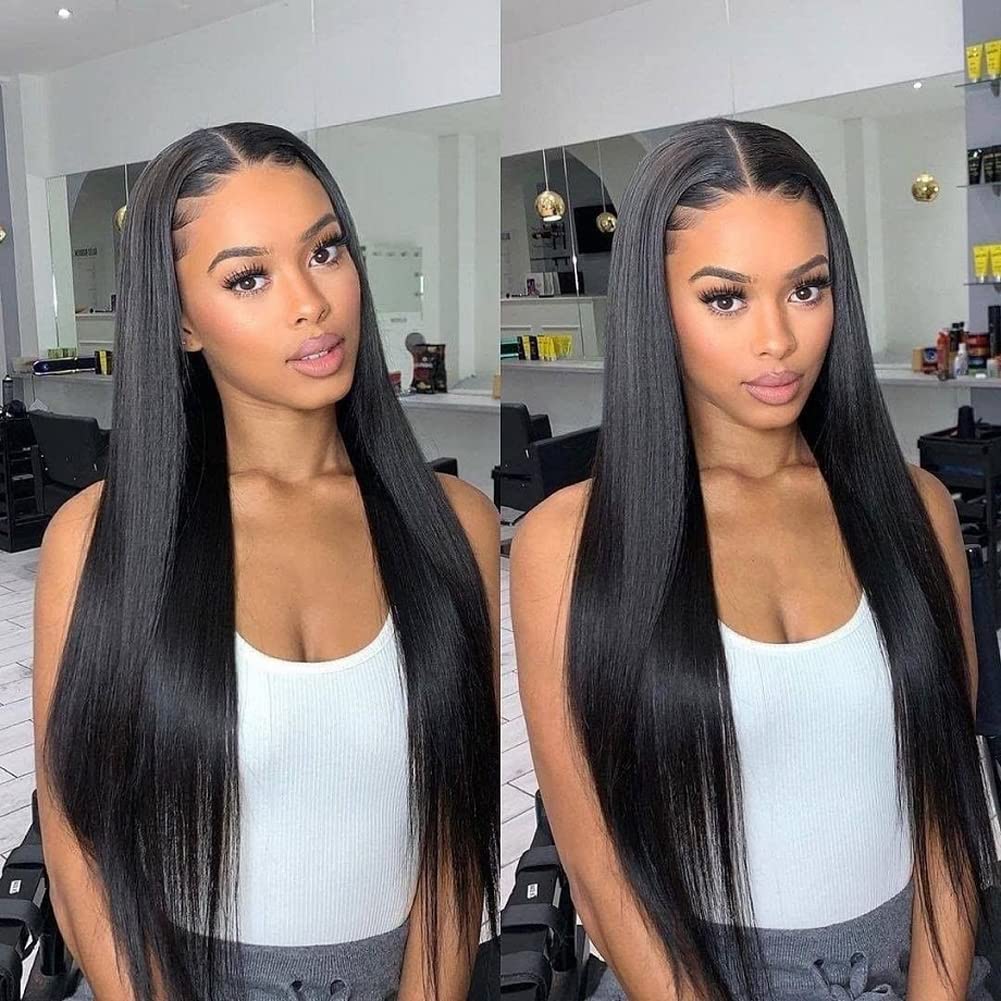 Metamuclia Hair 34 Inch Long Straight Lace Front Wigs Human Hair Pre-Plucked 180% Density 13X4 Hd Lace Frontal Human Hair Wigs F