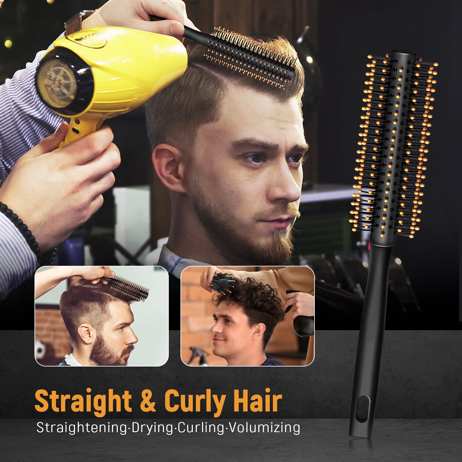 Stylemate Men 'S Hair Styling Combs And Brush Set - Roller Brush For Adding Volume, Pompadour, Slicked-Back, Fauxhawk, Undercut