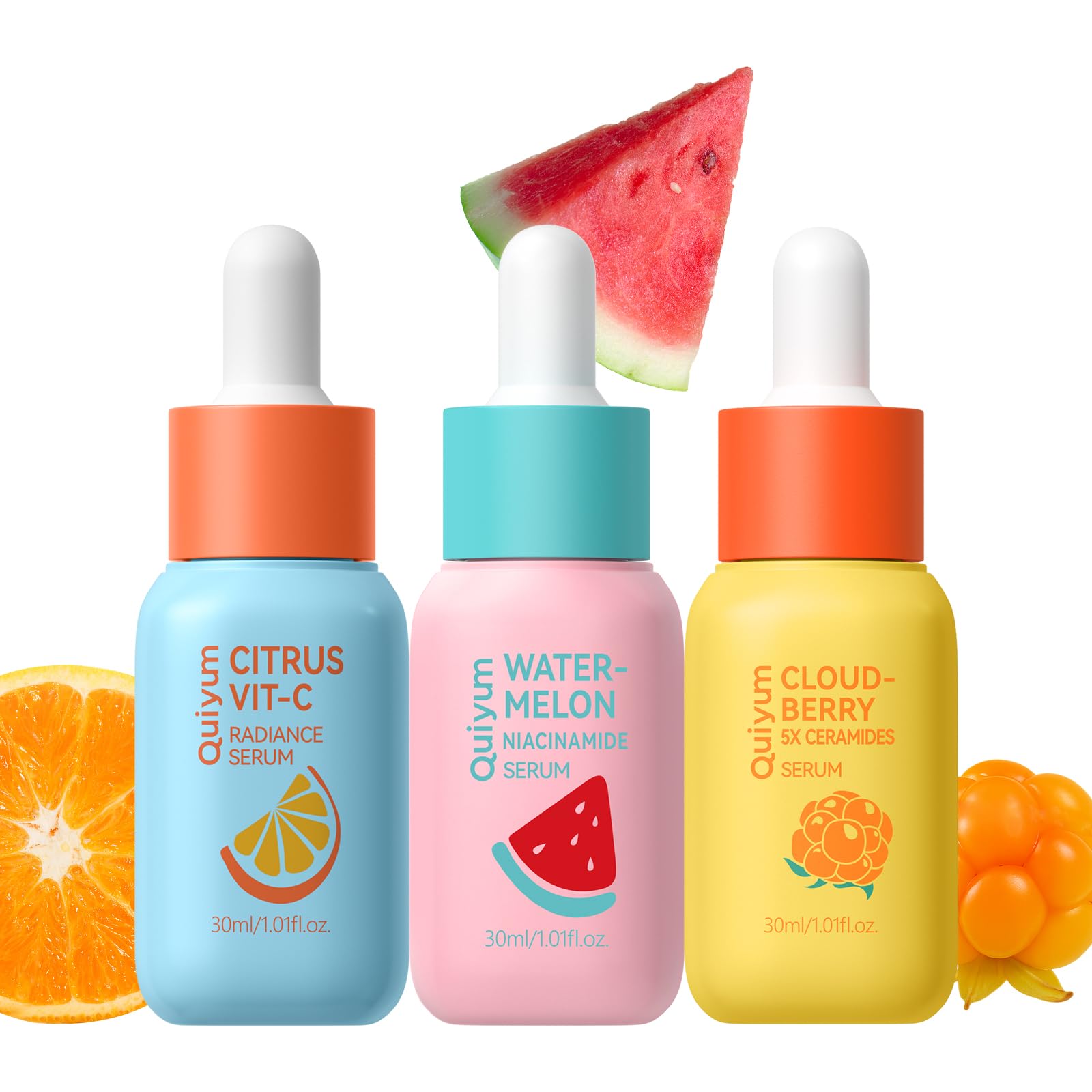 QUIUM Face Serum Skin Care Set, 3Pcs With Citrus, Watermelon, Cloudberry