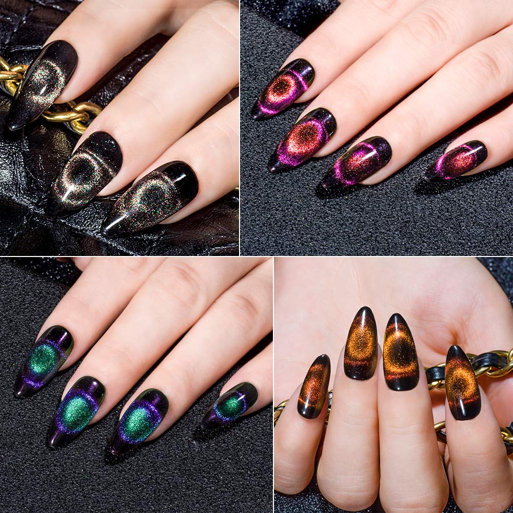 MEET ACROSS 9D Cat Eye Gel Nail Polish Set Chameleon Magnetic Gel Soak Off UV LED 7 Color Gel with Magnet Stick and Brush