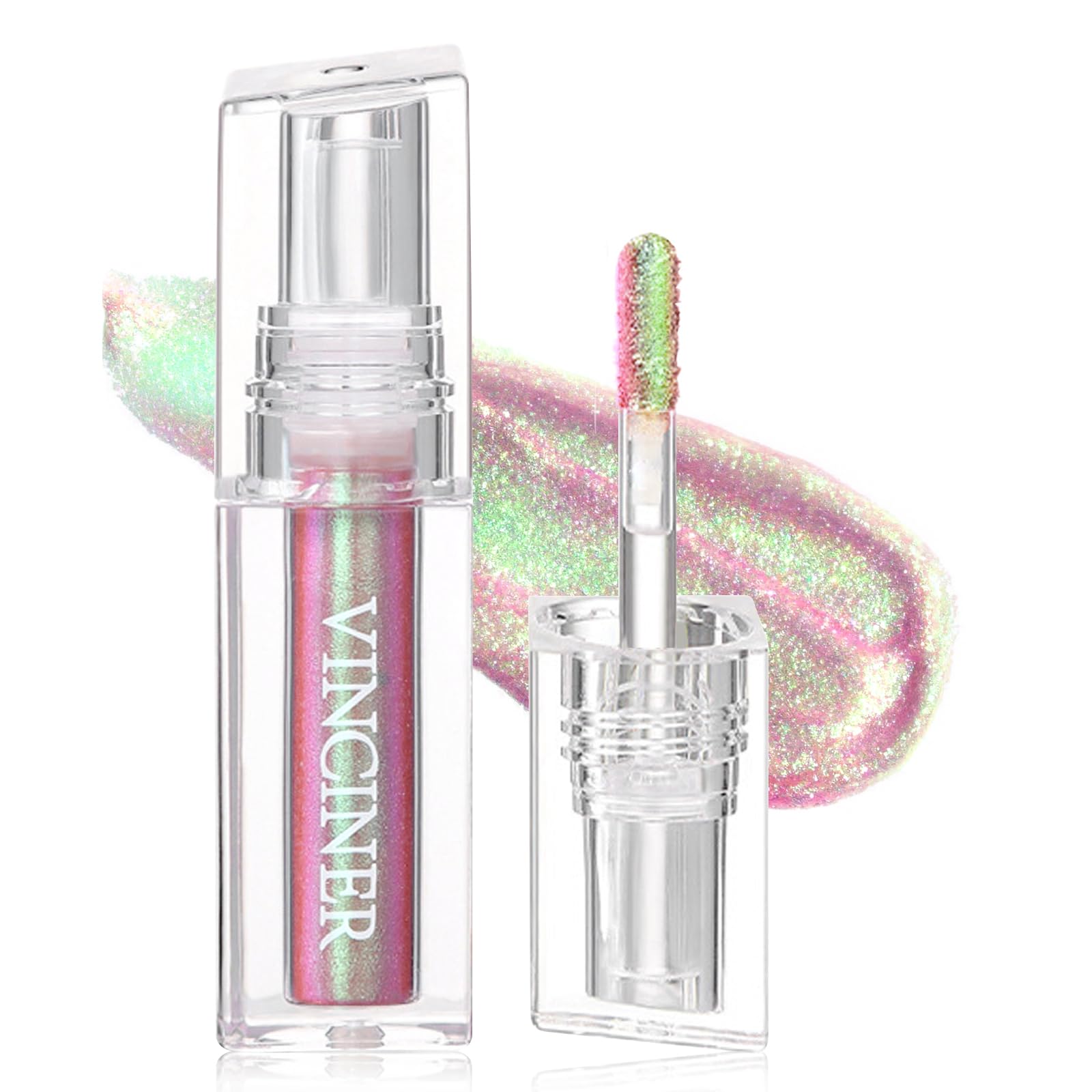 Hosaily Glitter Chameleon Liquid Lipsticks, Diamond Shimmer Glow Metallic Lip Gloss, Long Lasting Waterproof Shiny Glimmer Spark