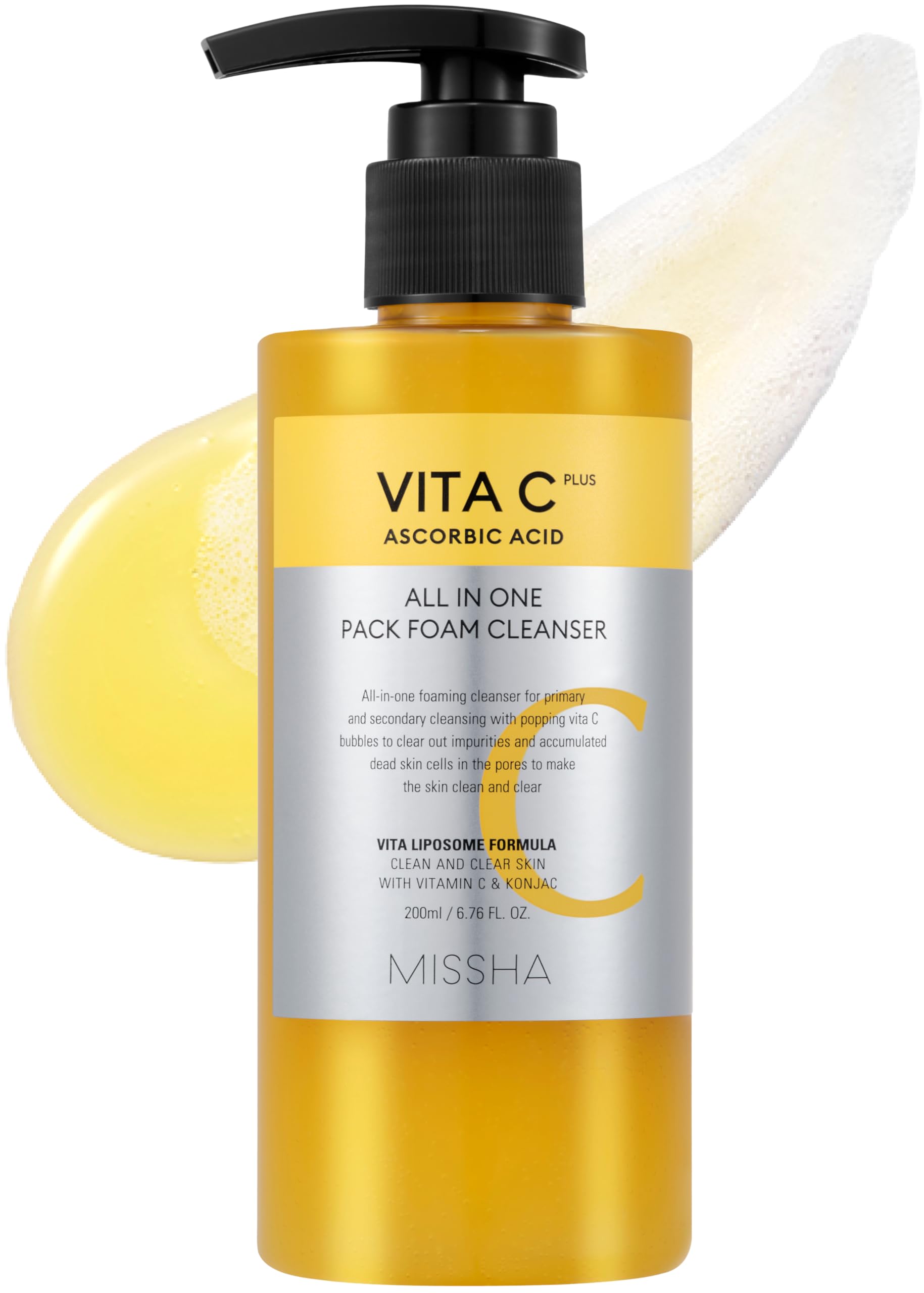 Missha Vita C All-In-One Bubble Foam Facial Cleanser 6.76 Fl Oz / 200Ml- Deep Pore Detox, Magic Bubbles With 99% Pure Vitamin C,