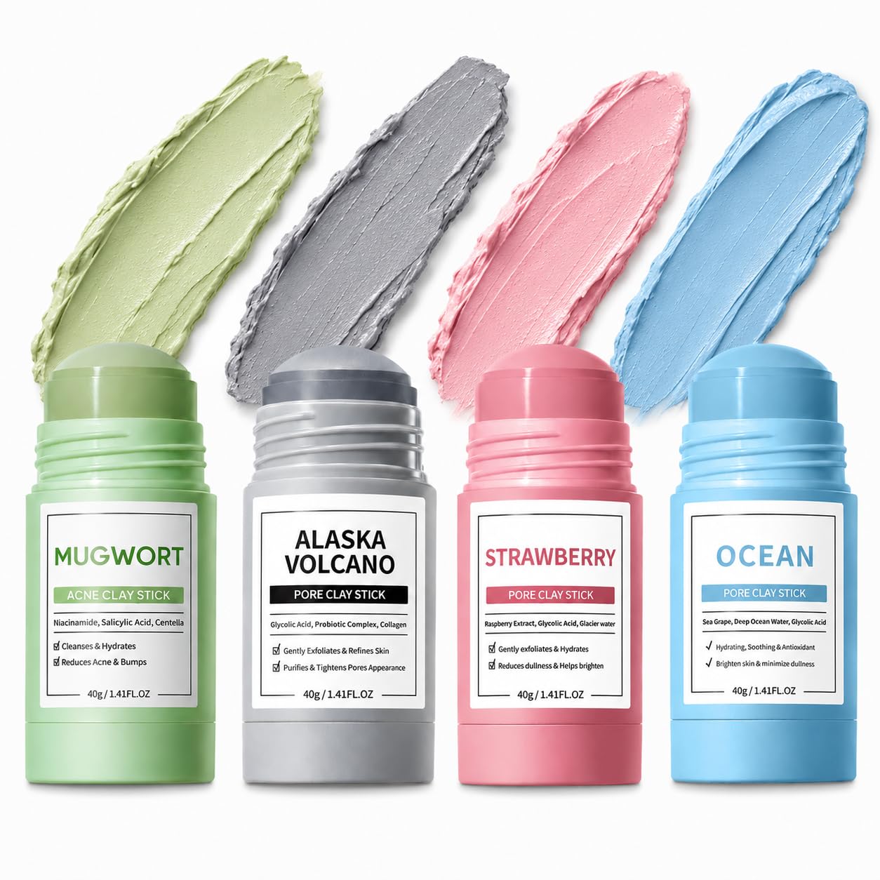 feeling group Clay Mask Stick Set for Face, 4 Pack WashOff Masks, 40g Each