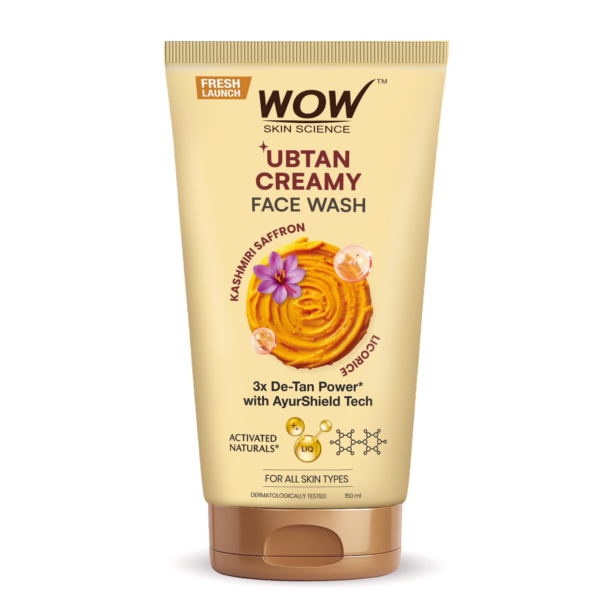 Wow Skin Science Ubtan Creamy Face Wash With Kashmiri Saffron & Liquorice | 3X De-Tan Power With Ayurshield Tech | Modern Ubtan 