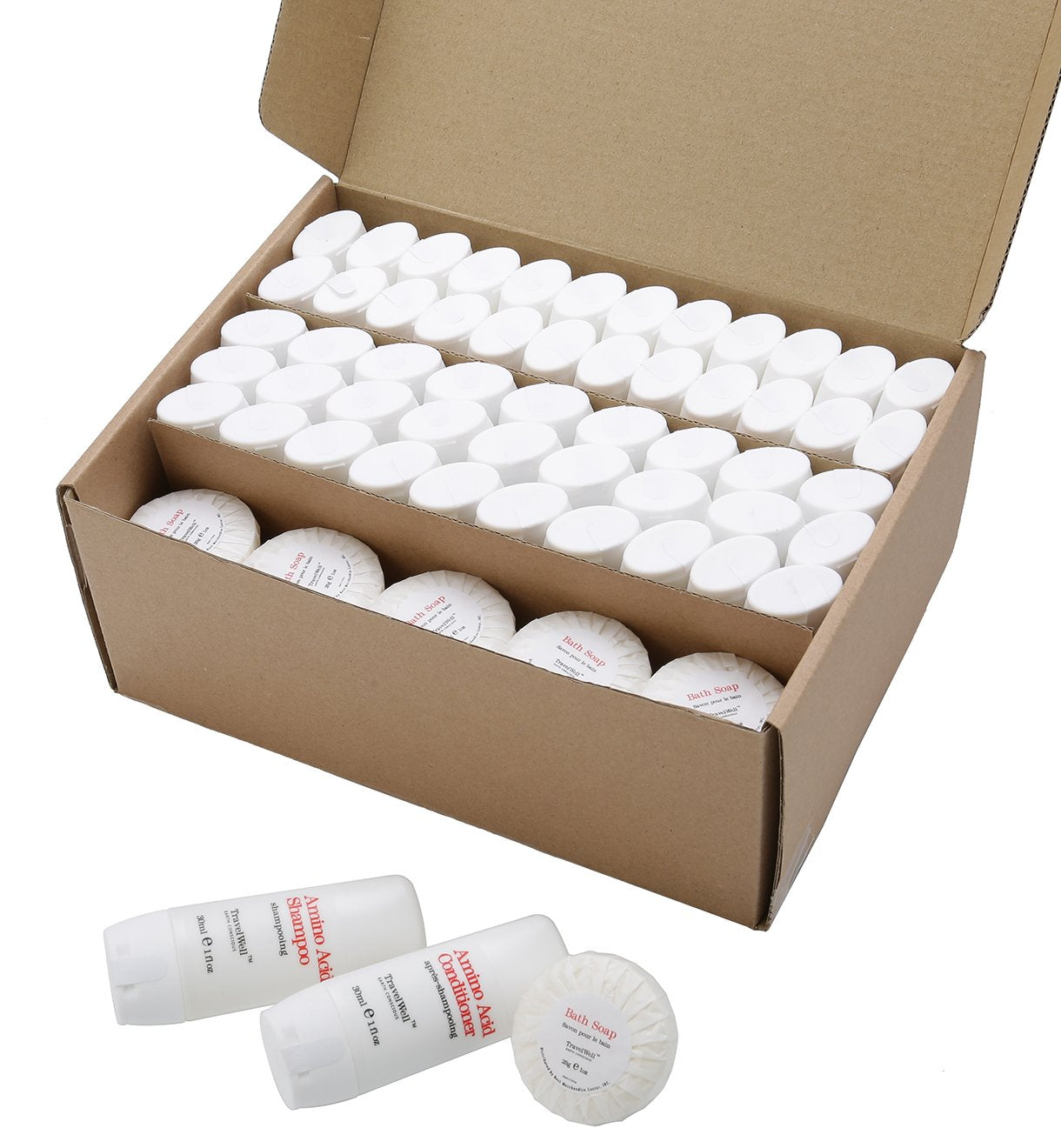 Travelwell Hotel Amenities Toiletries Individually Wrapped 30Ml Shampoo 25 Bottles + Conditioner, 25 Bottles + 28G Mini Soap Bar