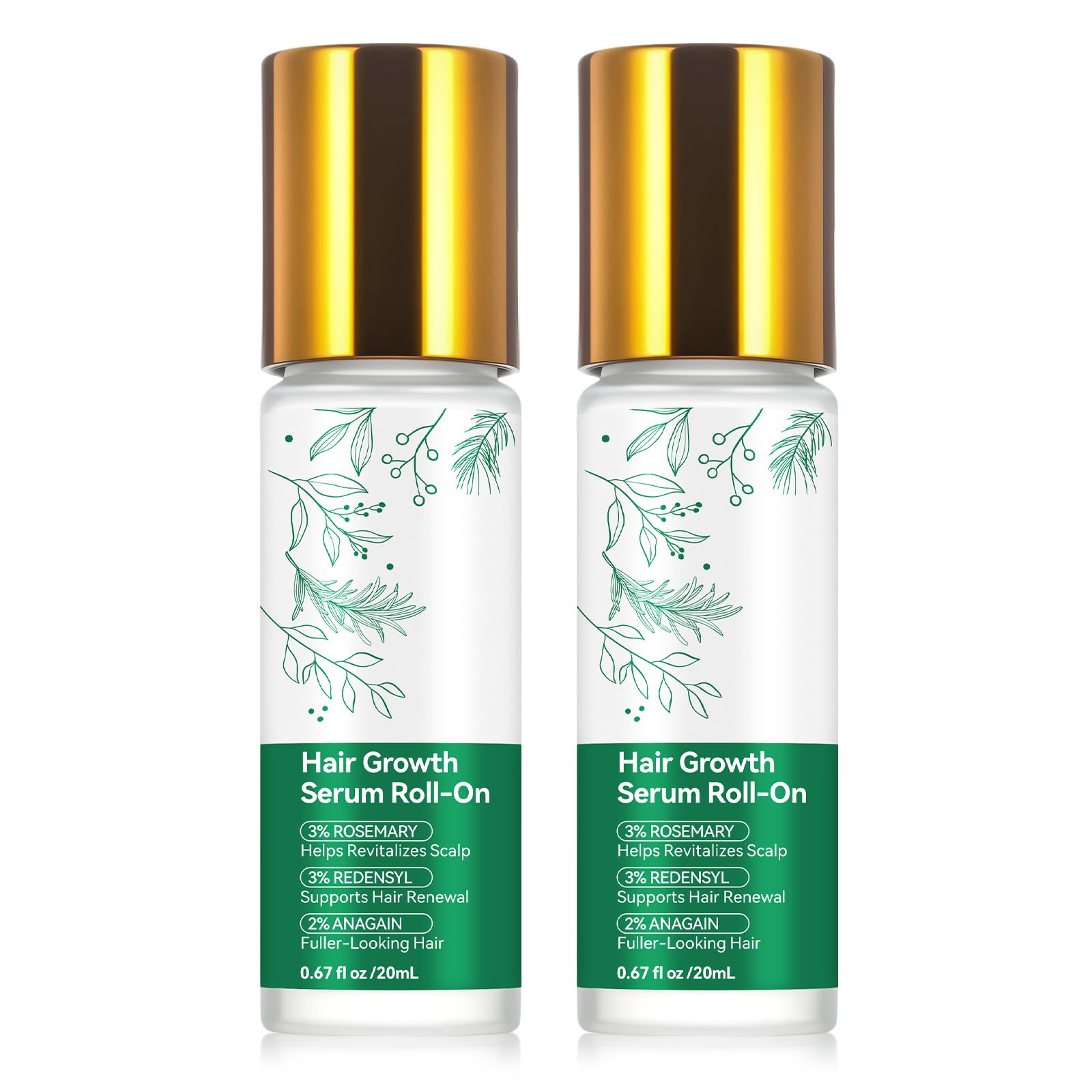Rosemary Hair Growth Serum Roll On, Hair Thicker Serum with 3% Rosemary, 3% Redensyl & 2% Anagain, Scalp Serum, Reduces Hair Fal