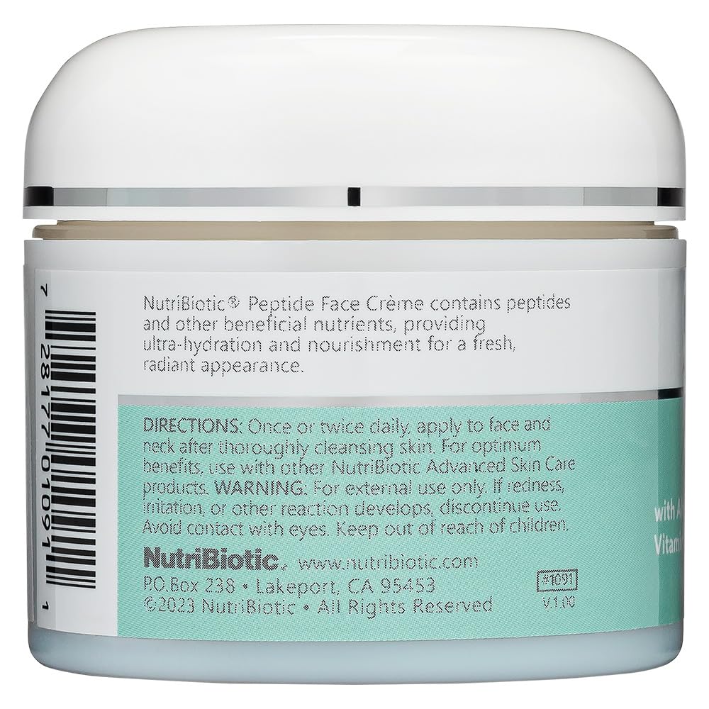 NutriBiotic - Peptide Face Creme with GSE, 2 Oz | Ultra-Hydrating | Collagen Synthesis Support | with Botanical Extracts & Oils