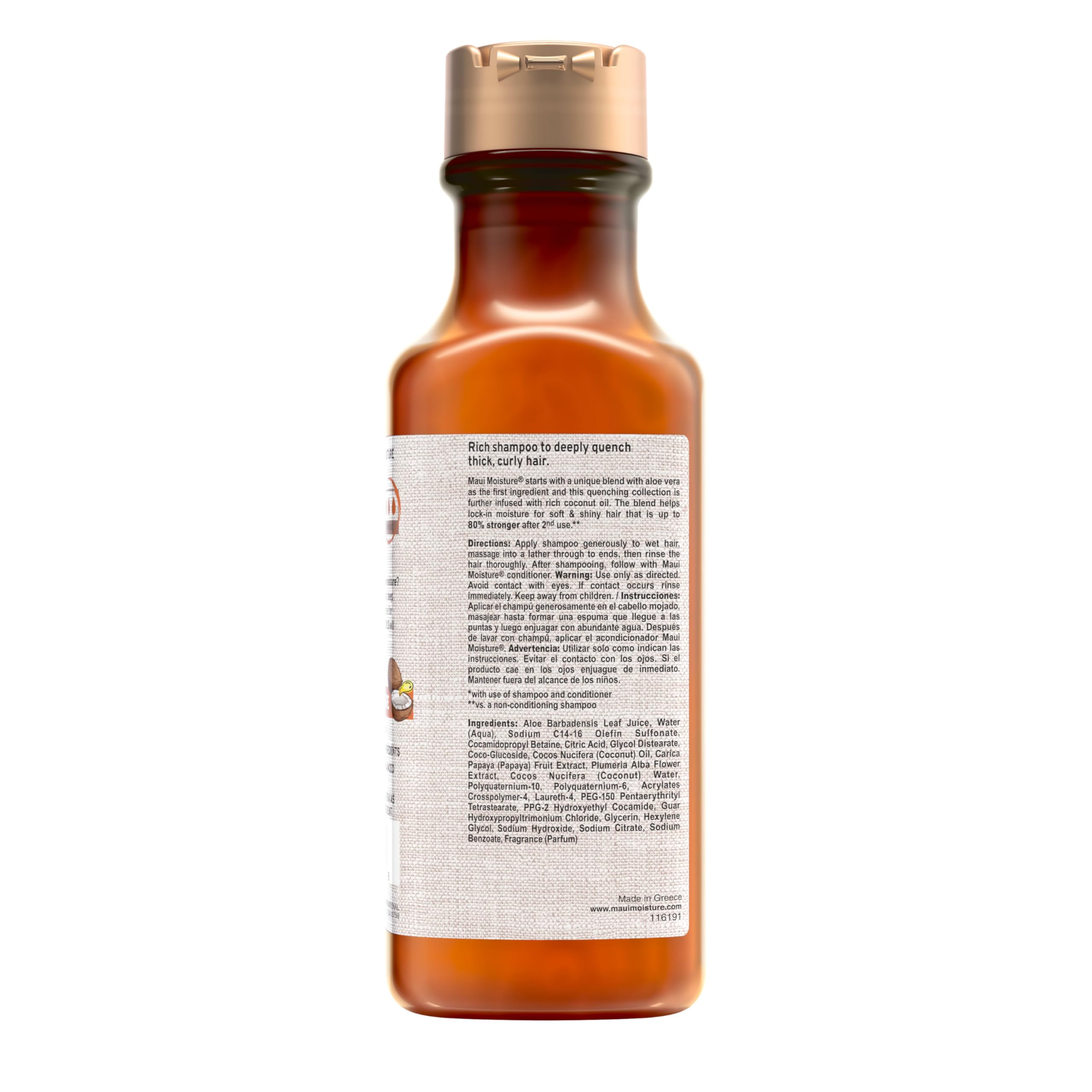 Maui Moisture Curl Quench + Coconut Oil Curl-Defining Anti-Frizz Shampoo to Hydrate and Detangle Tight Curly Hair, Softening Sha