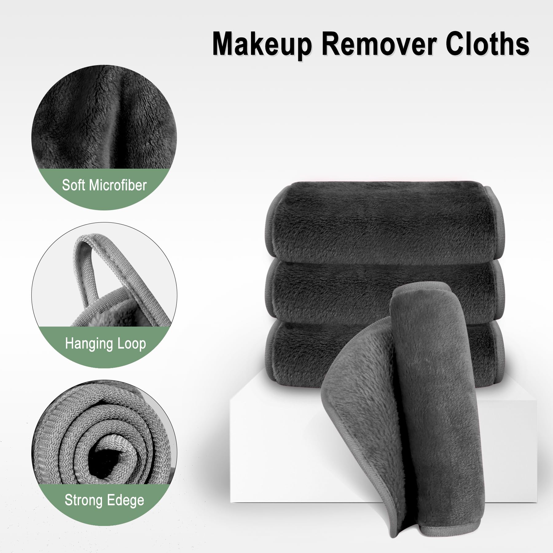 Kodamo Makeup Remover Cloth, Microfiber Makeup Remover Towel, Reusable Makeup Remover Face Wash Cloths For Washing Face, Grey