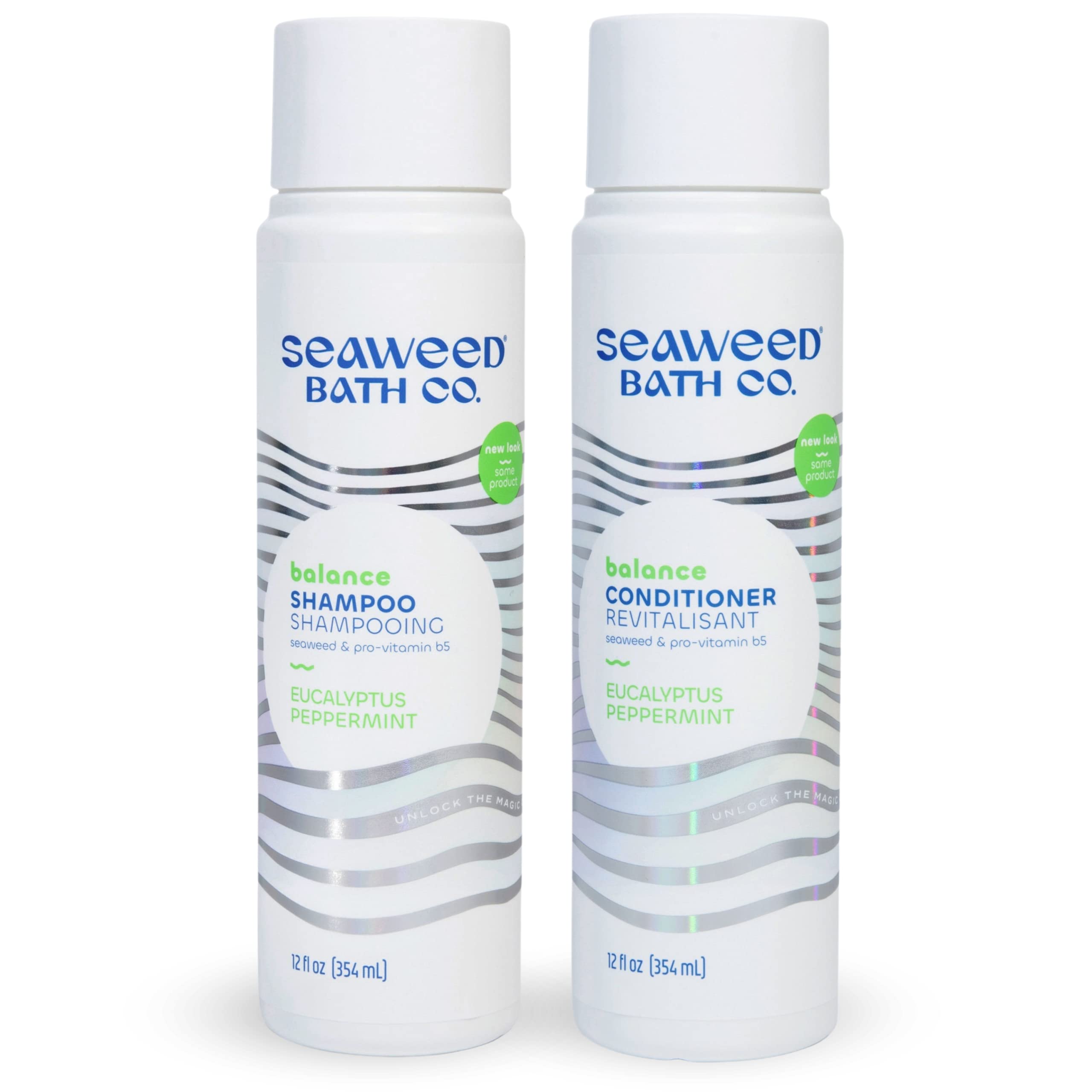 Seaweed Bath Co. Balance Shampoo And Conditioner Set, Eucalyptus Peppermint Scent, 12 Ounce (Pack Of 2), Sustainably Harvested S