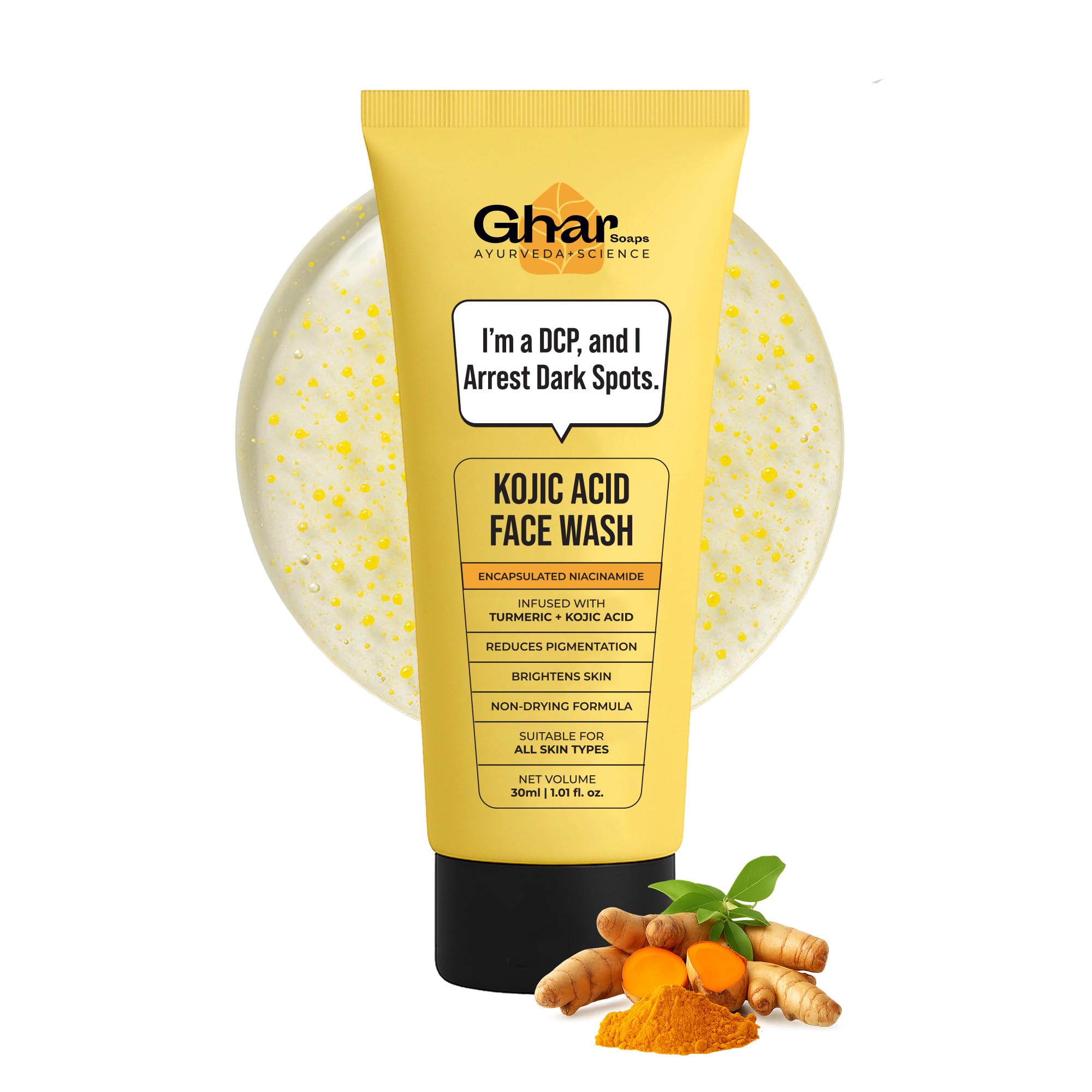 Kojic Face Wash Ghar Soaps | For Dark Spots & Pigmentation | With Kojic Acid, Turmeric & Niacinamide | GlowBoosting, NonDrying