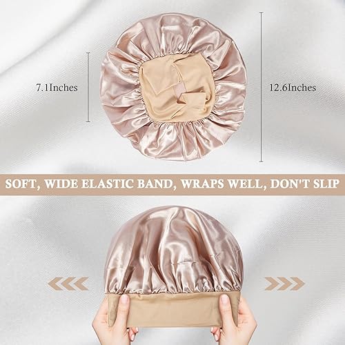4Pcs Satin Bonnet Silk Bonnet, Hair Bonnet For Sleeping, Elastic Wide Band Silk Sleep Cap, Soft And Breathable (Black Red Purple