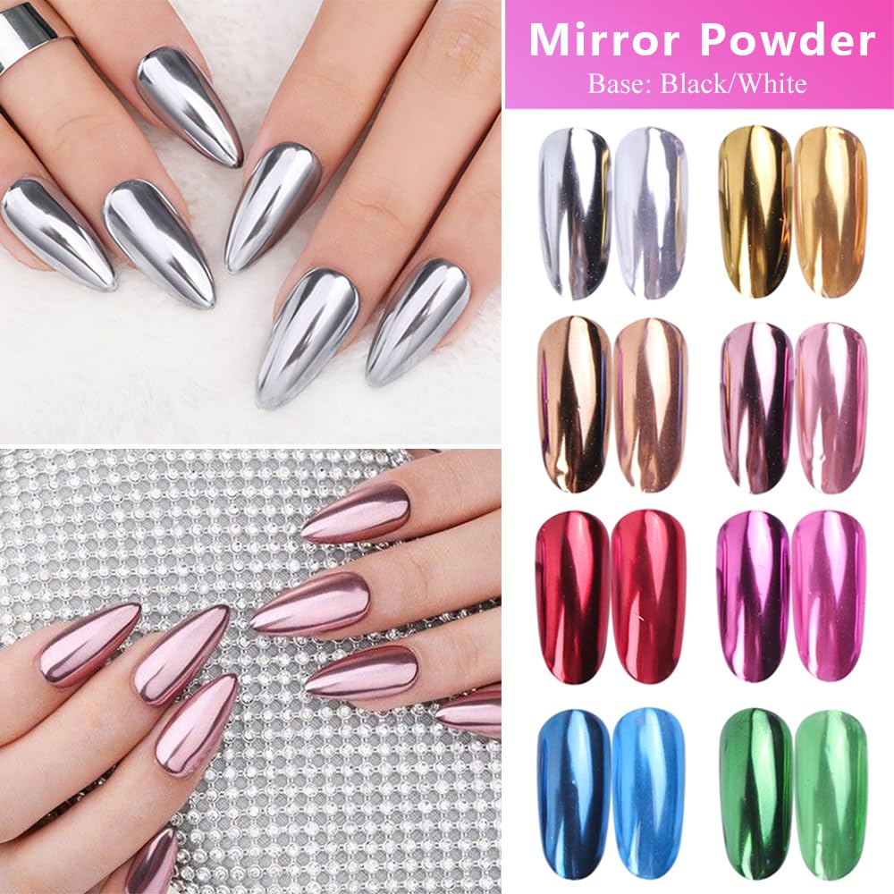 16 Colors Chrome Nail Powder Set, Metallic Mirror Effect Holographic Aurora Chameleon Pigment Glitter for Gel Polish Manicure Na