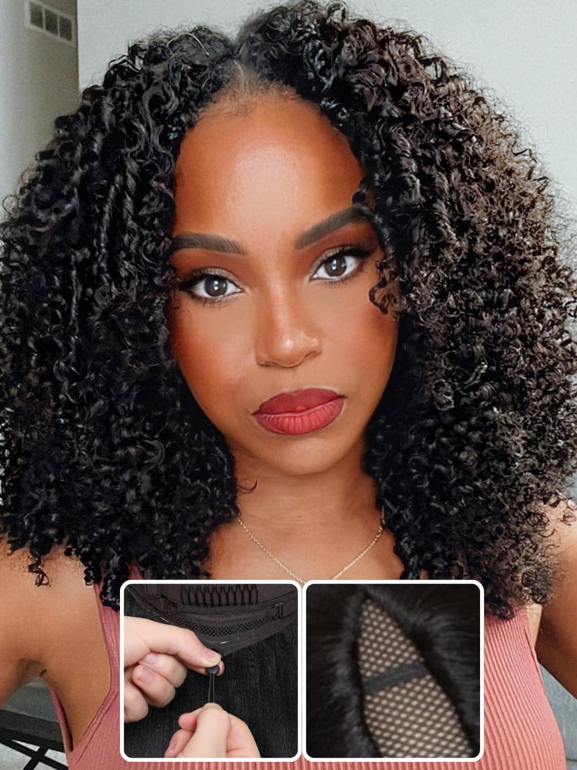 Nadula Easicontour V Part Kinky Curly Wigs Human Hair No Leave Out Clip In V-Part Wig,10A Glueless Upgrade U Part Human Hair Wig